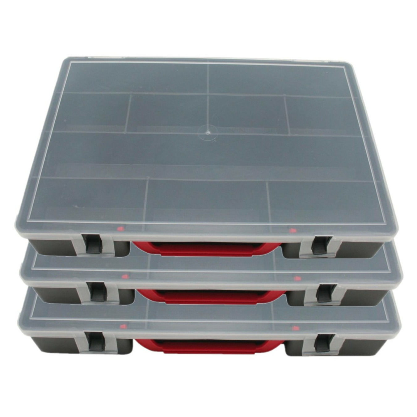 Opbergdoos/sorteerdoos - 3x - 10-vaks - kunststof - grijs - 30 x 22 cm opbergkoffer met vakken -