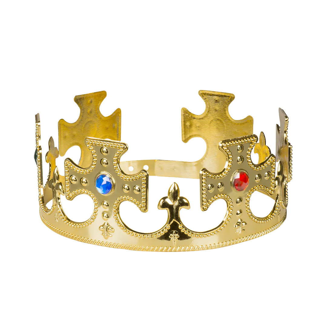 Carnaval verkleed konings kroon - goud kleur - met edelstenen - plastic - heren -