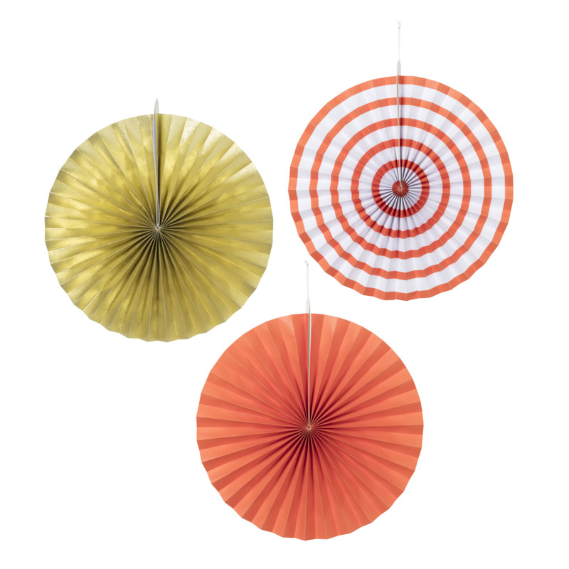 Decoratie waaier - oranje - set van 3