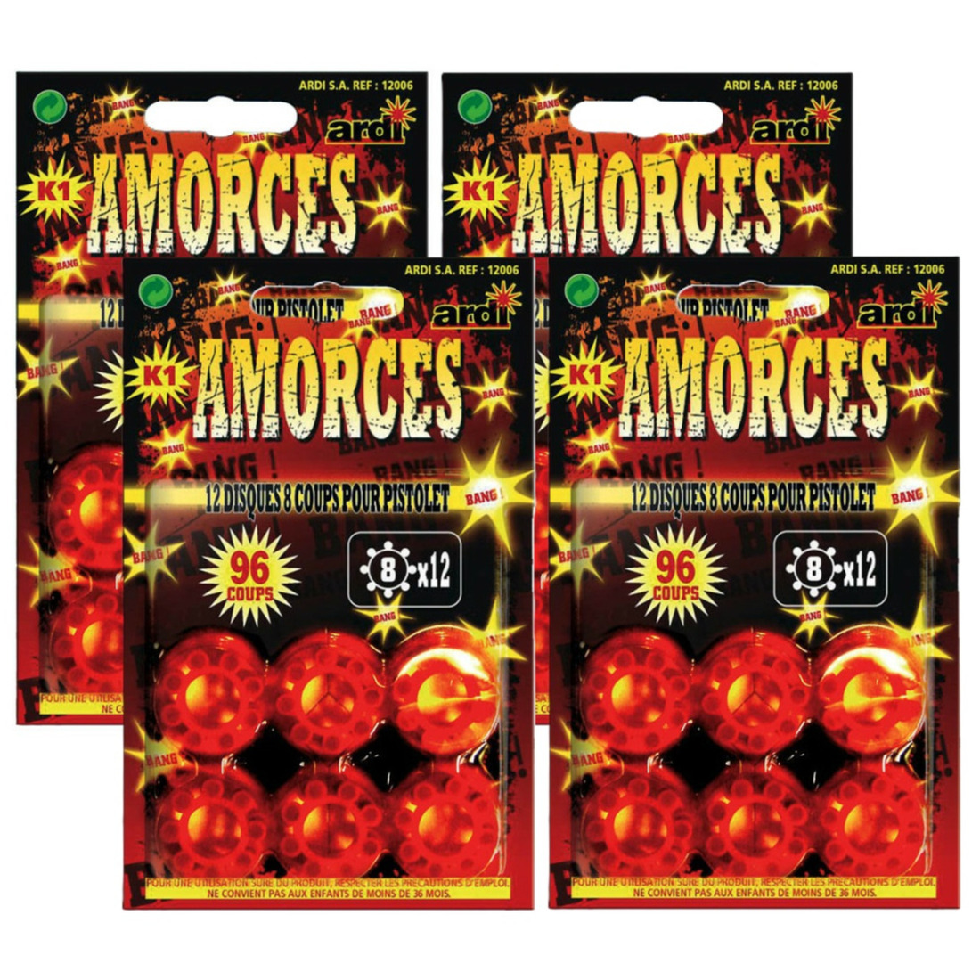 Speelgoed plaffertjes 8 schots - 4x - 12 ringen - voor plaffer pistool/revolver -