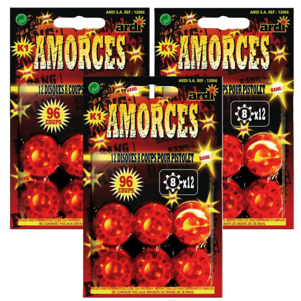 Speelgoed plaffertjes 8 schots - 3x - 12 ringen - voor plaffer pistool/revolver -