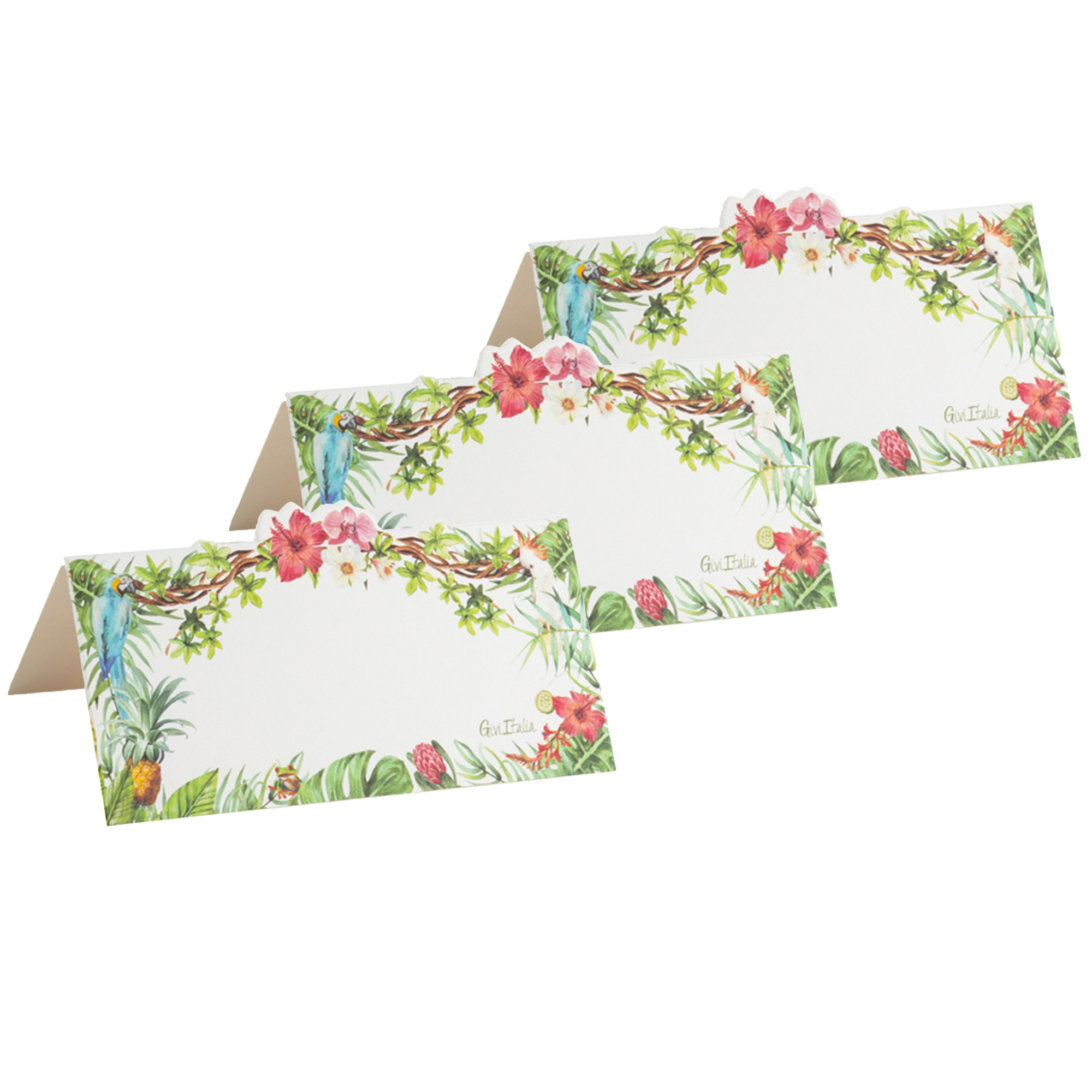 Naamkaartjes/plaatskaartjes - bruiloft - groen/wit - jungle - 16x stuks - 10 x 5 cm -