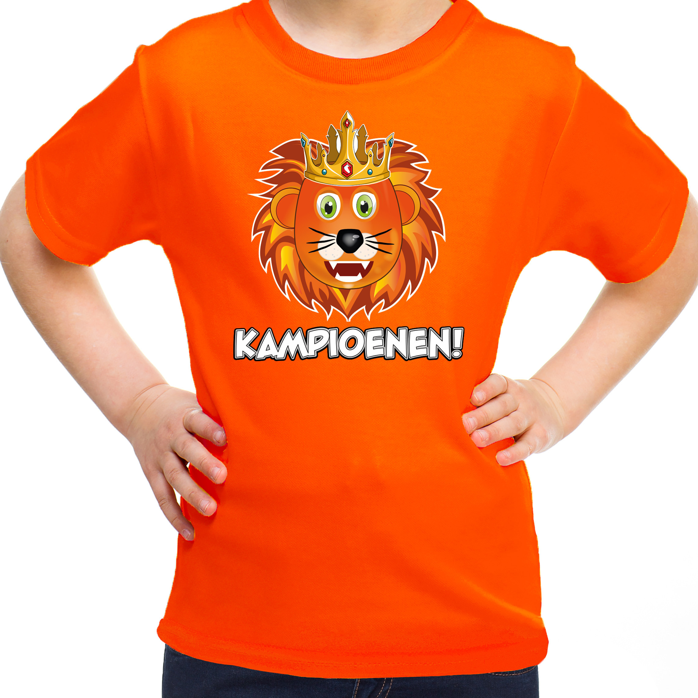 Oranje supporter T-shirt voor meisjes - kampioenen - oranje - EK/WK voetbal - Nederland S (122-128) -