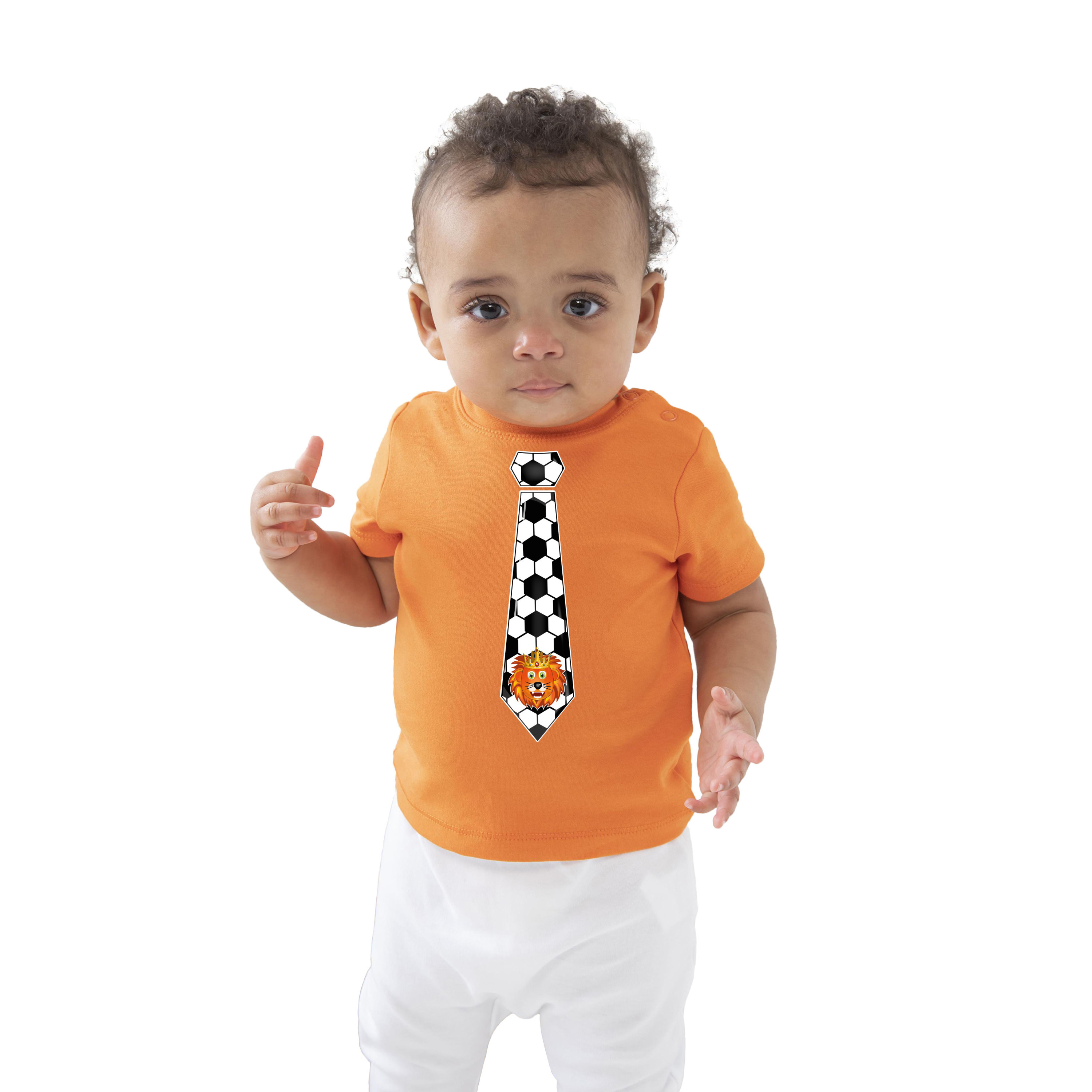 Oranje supporter T-shirt voor baby/peuters - voetbal stropdas - oranje - EK/WK voetbal - Nederland 54/60 (0-3 maanden) -