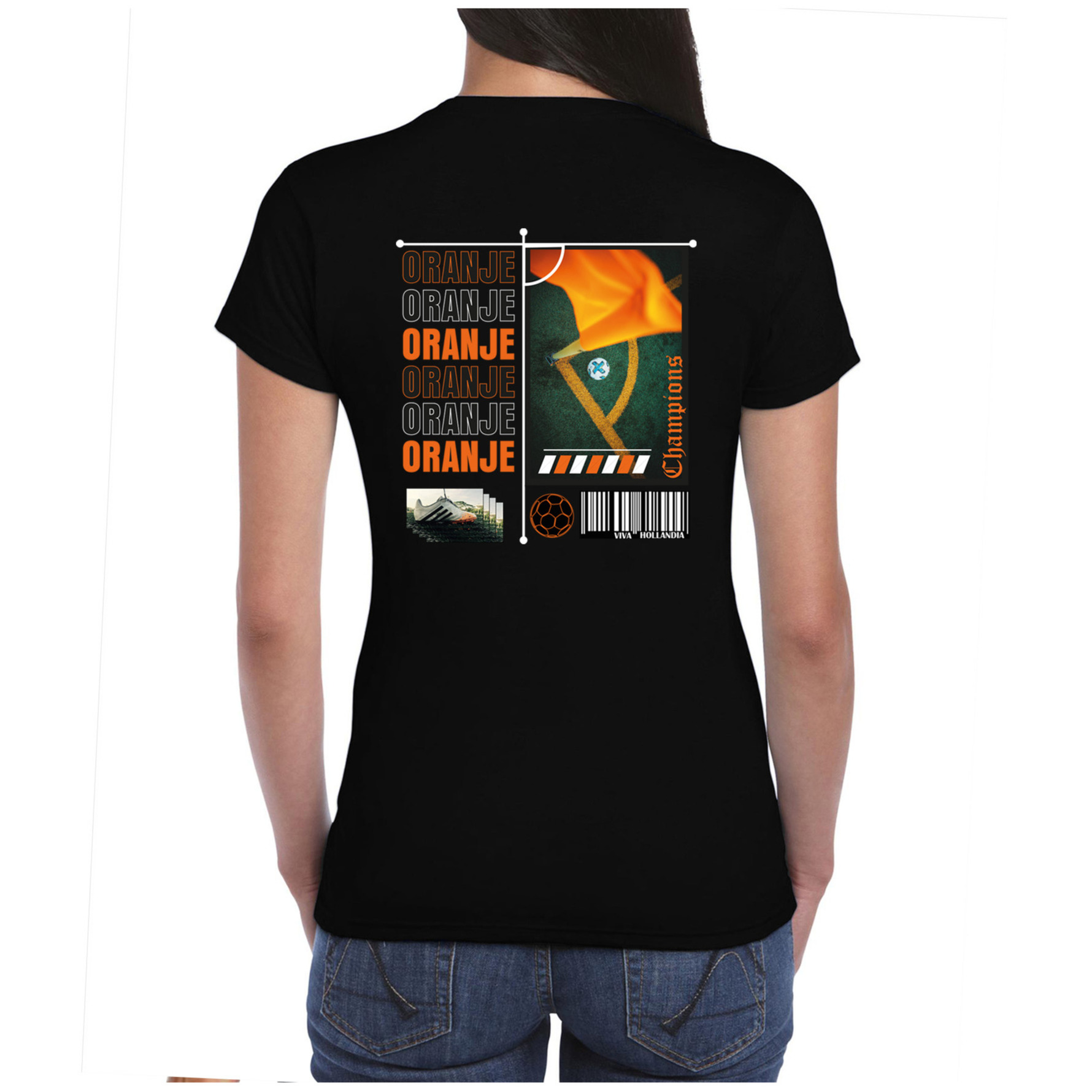 Oranje supporter T-shirt voor dames - zwart - EK/WK voetbal supporter - Nederland M -