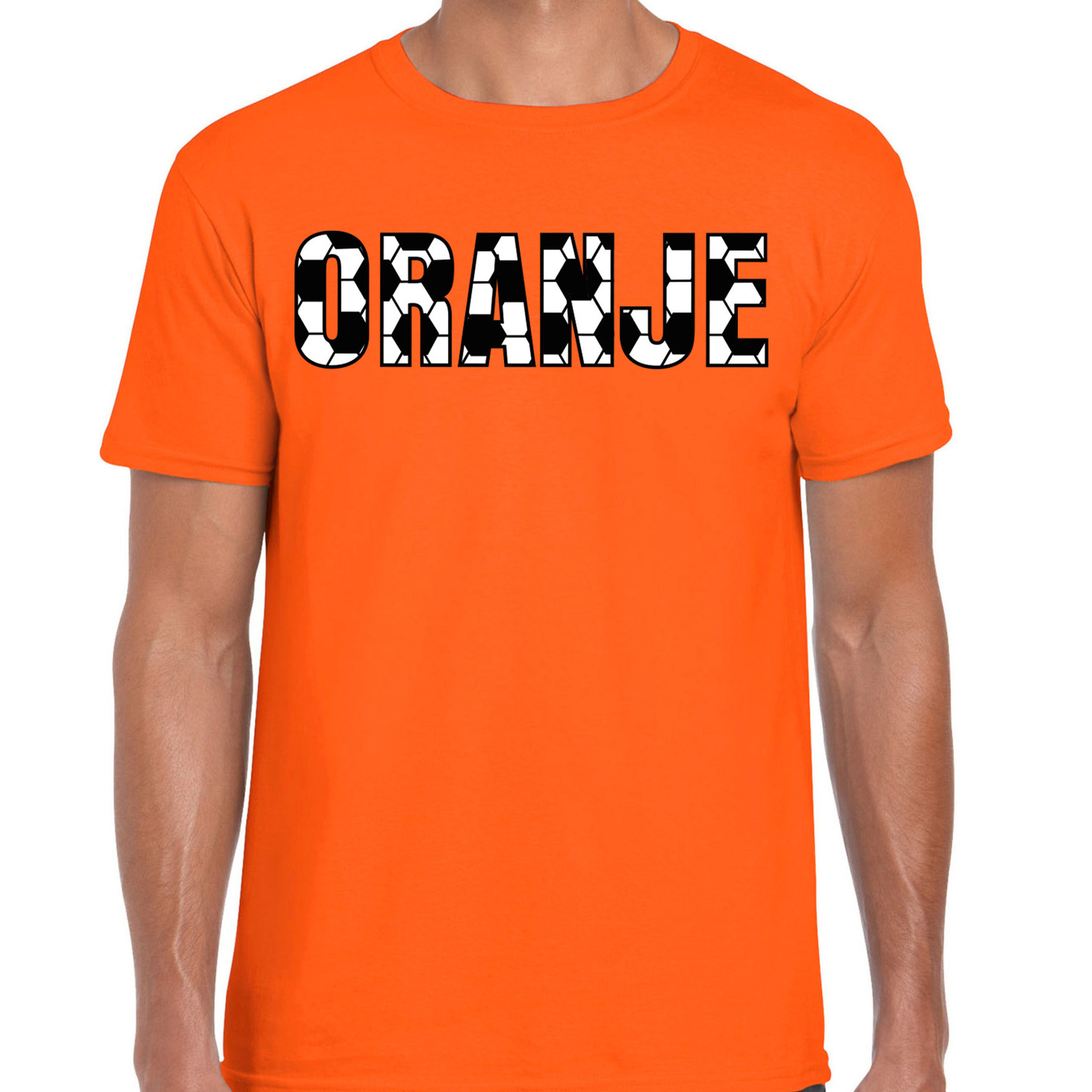 Oranje supporter T-shirt voor heren - voetbalpatroon - oranje - EK/WK voetbal supporter - Nederland S -