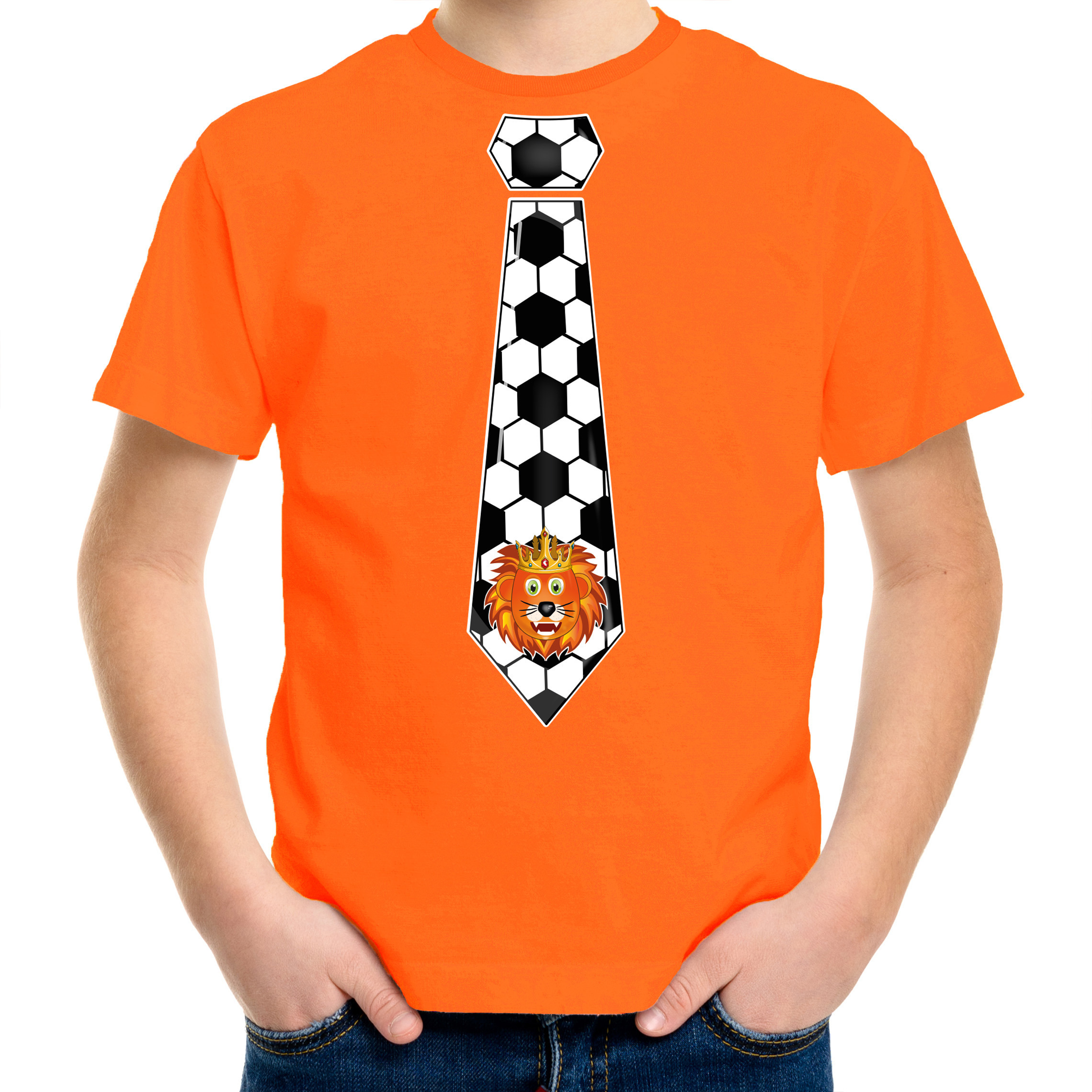 Oranje supporter T-shirt voor jongens - voetbal stropdas - oranje - EK/WK voetbal - Nederland S (122-128) -