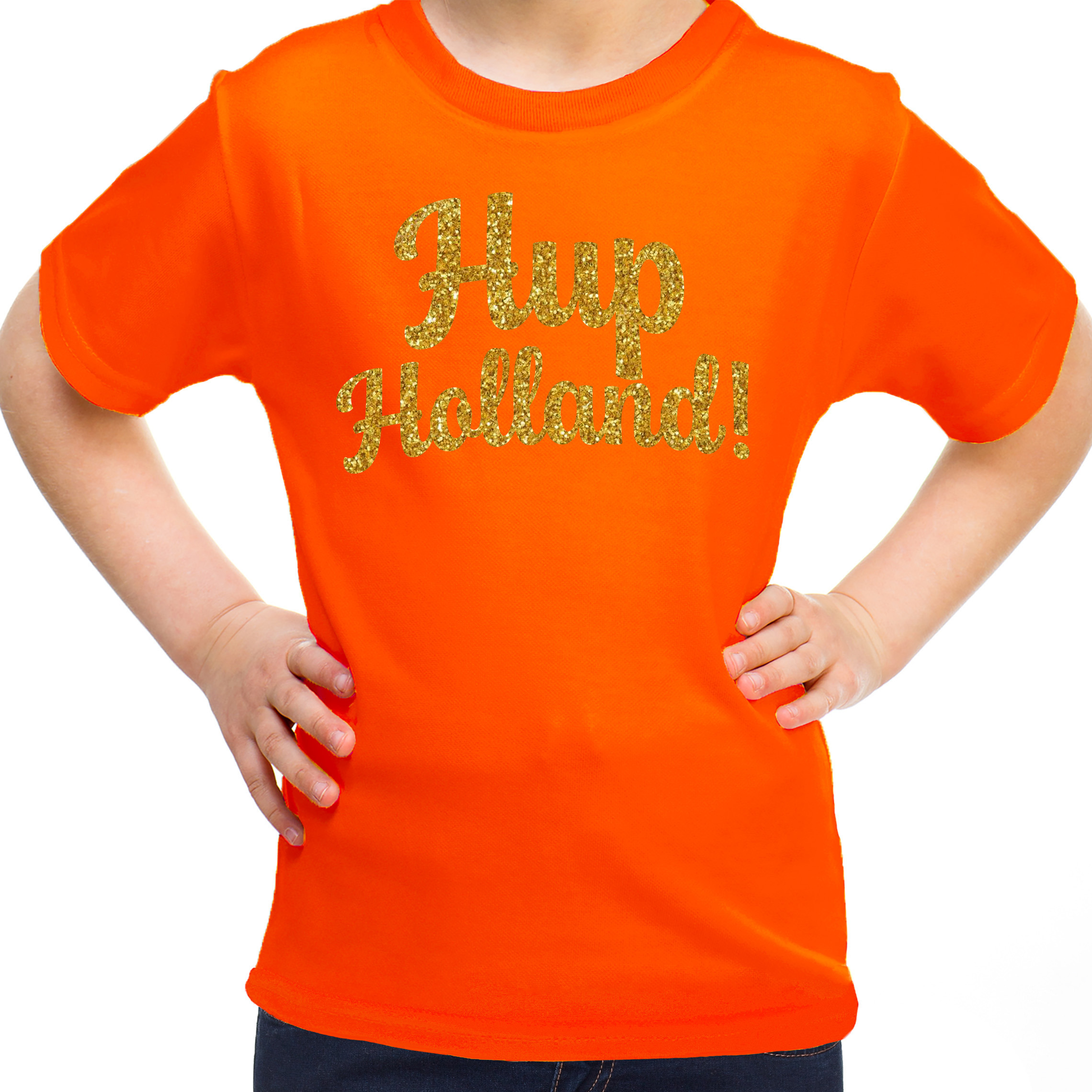 Oranje supporter T-shirt voor meisjes - Hup Holland - oranje - EK/WK voetbal - Nederland XS (110-116) -
