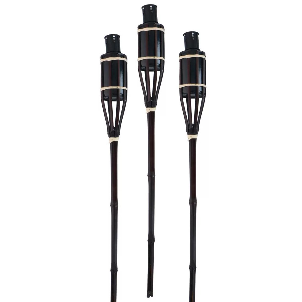 Tuinfakkels voor lampenolie - 9x stuks - 60 cm - bamboe hout - buiten - navulbaar -