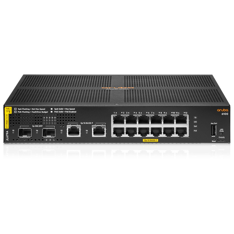 Hewlett Packard Enterprise Aruba CX 6100 12G CL4 PoE 2G/2SFP+ switch 139 Watt PoE, 1U