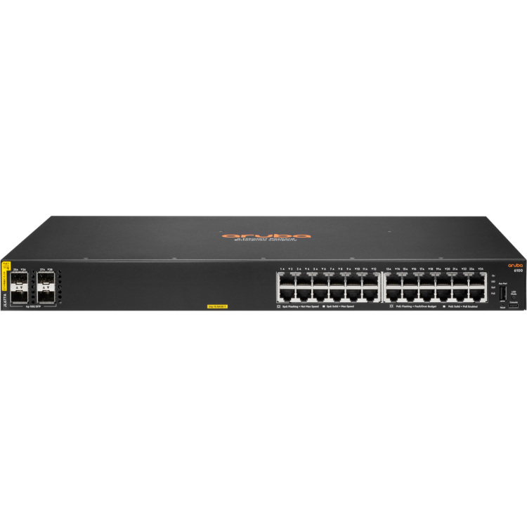 Hewlett Packard Enterprise Aruba CX 6100 24G CL4 PoE 4SFP+ switch 370 Watt PoE, 1U