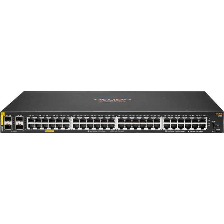 Hewlett Packard Enterprise Aruba CX 6100 48G CL4 PoE 4SFP+ switch 370 Watt PoE, 1U