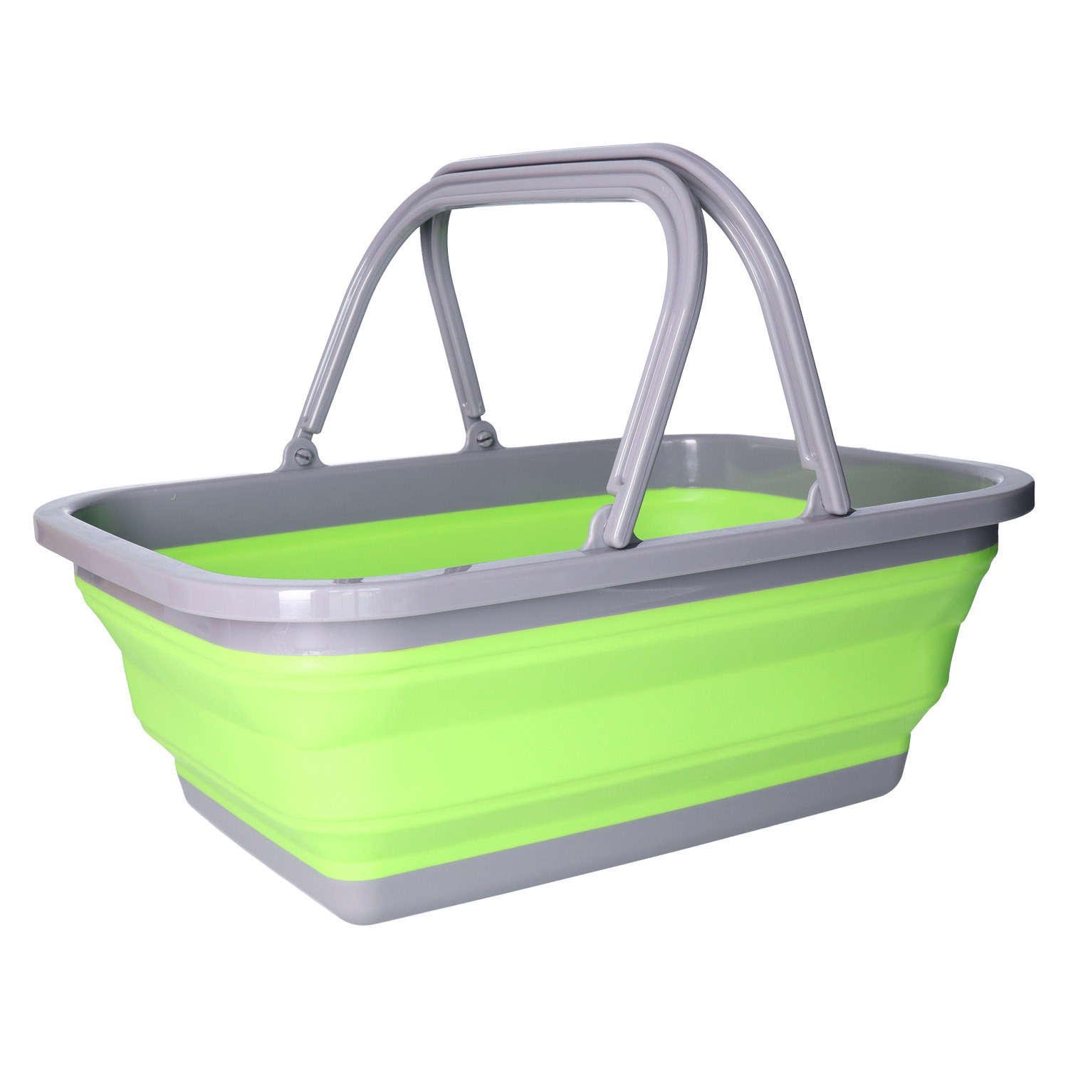 Wasmand/boodschappen mand opvouwbaar met hengsel - kunststof - 30L - groen - 39 x 27 x 14,5 cm -