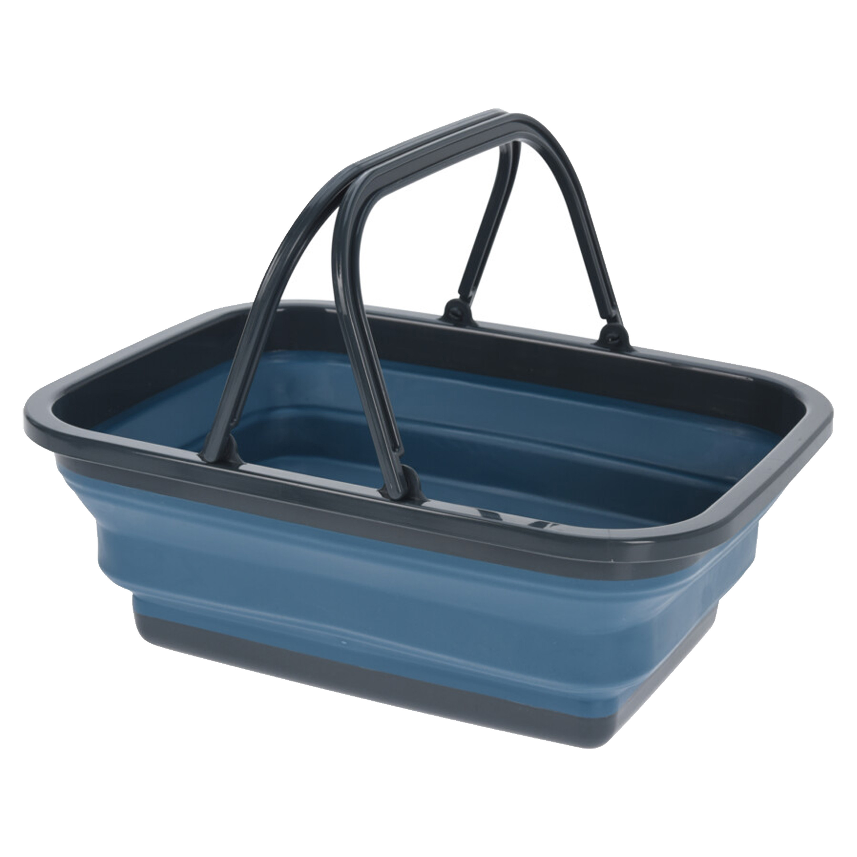 Wasmand/boodschappen mand opvouwbaar met hengsel - kunststof - 30L - donkerblauw - 38 x 28 x 16 cm -