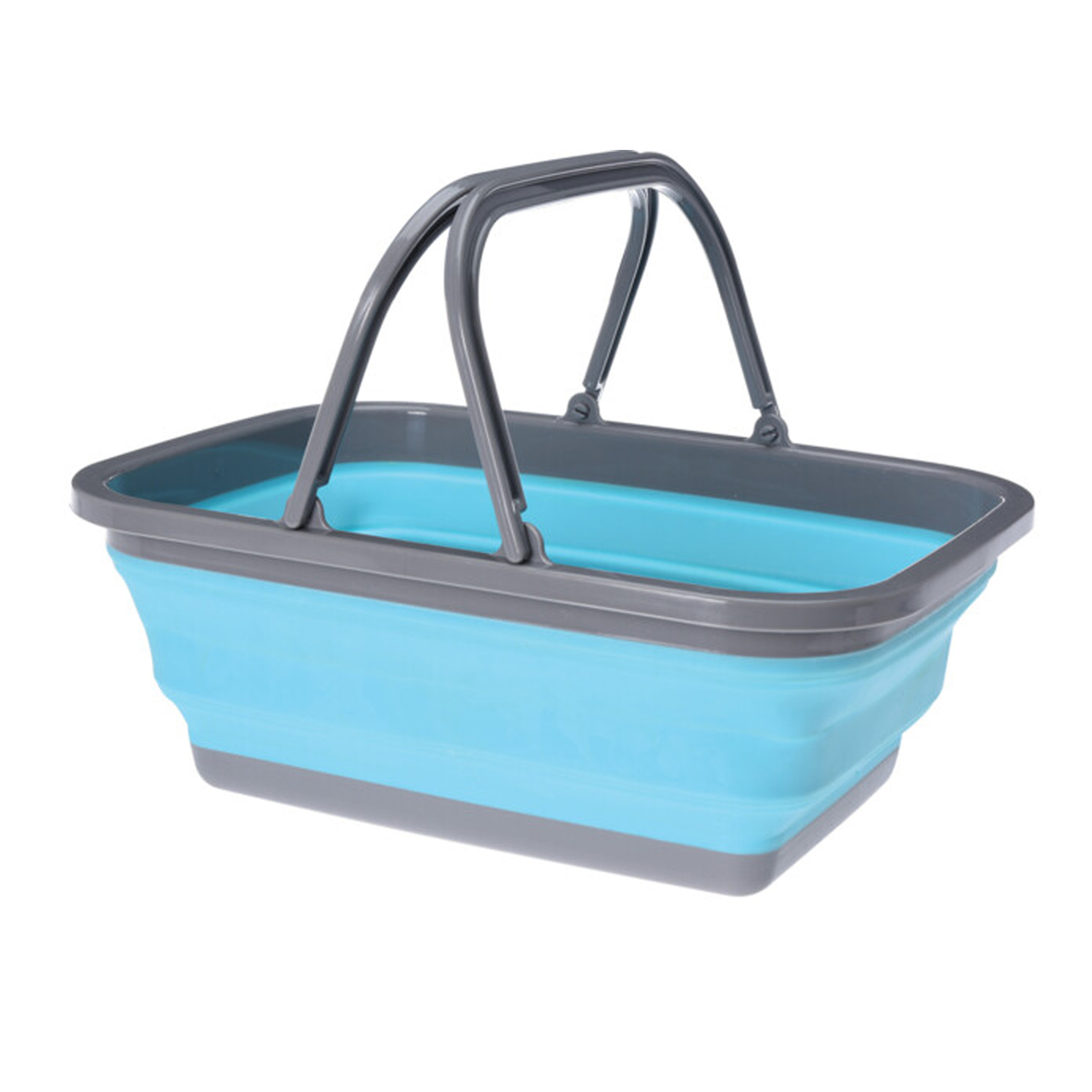 Wasmand/boodschappen mand opvouwbaar met hengsel - kunststof - 30L - blauw - 39 x 27 x 14.5 cm -