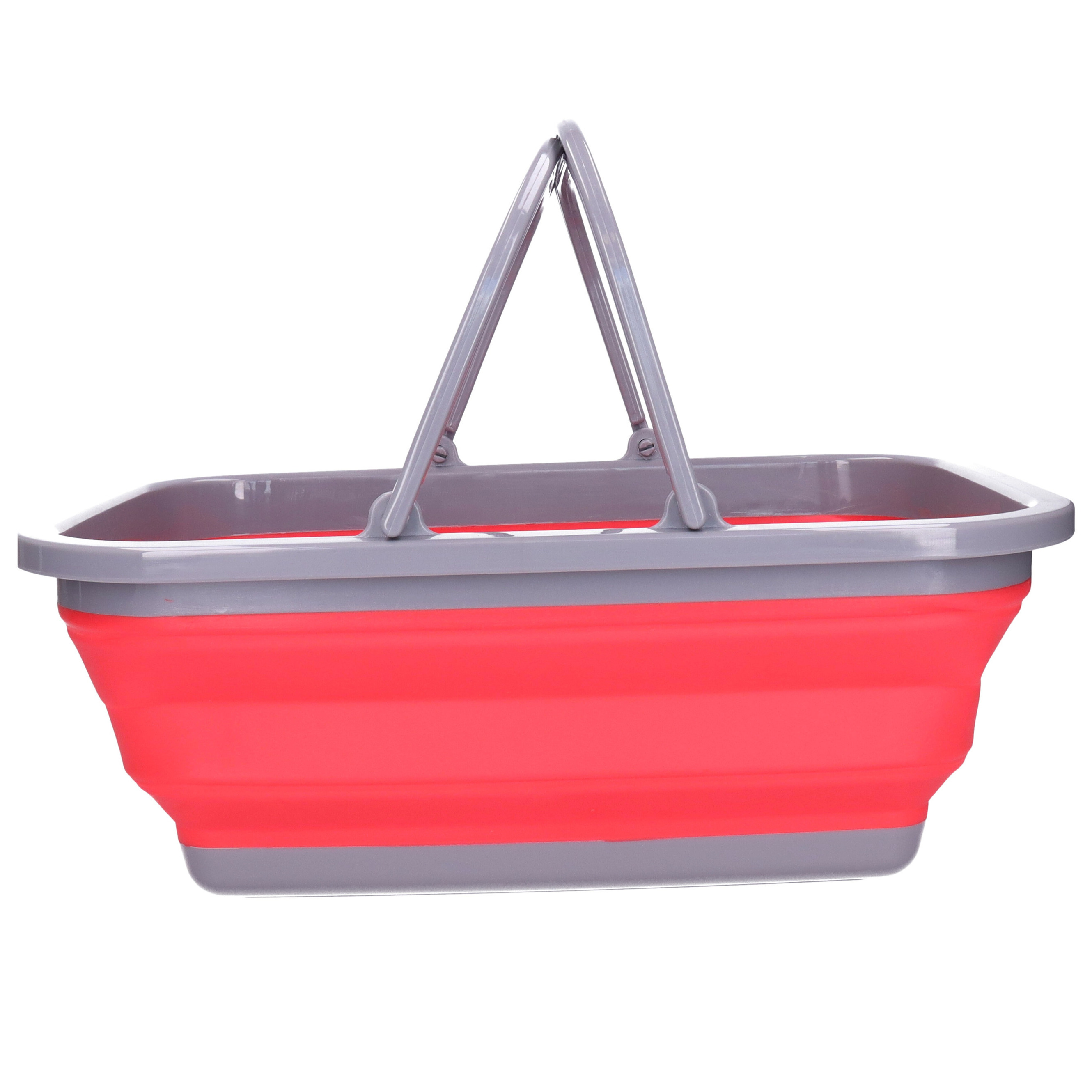 Wasmand/boodschappen mand opvouwbaar met hengsel - kunststof - 30L - rood - 39 x 27 x 14.5 cm -