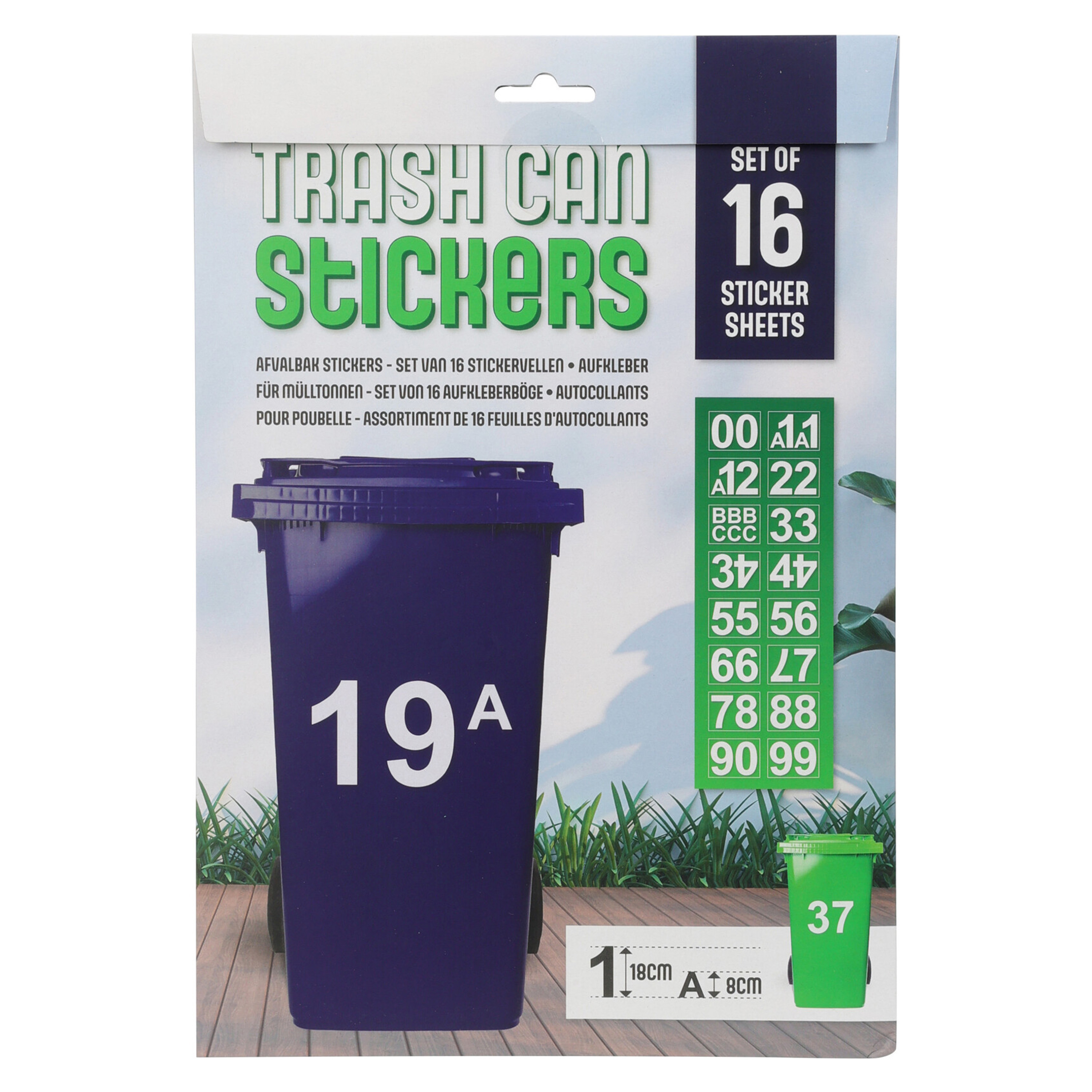 Stickervellen voor afvalbak - plak cijfers en letters - wit - 18 cm - huisnummer - 16 stickers -