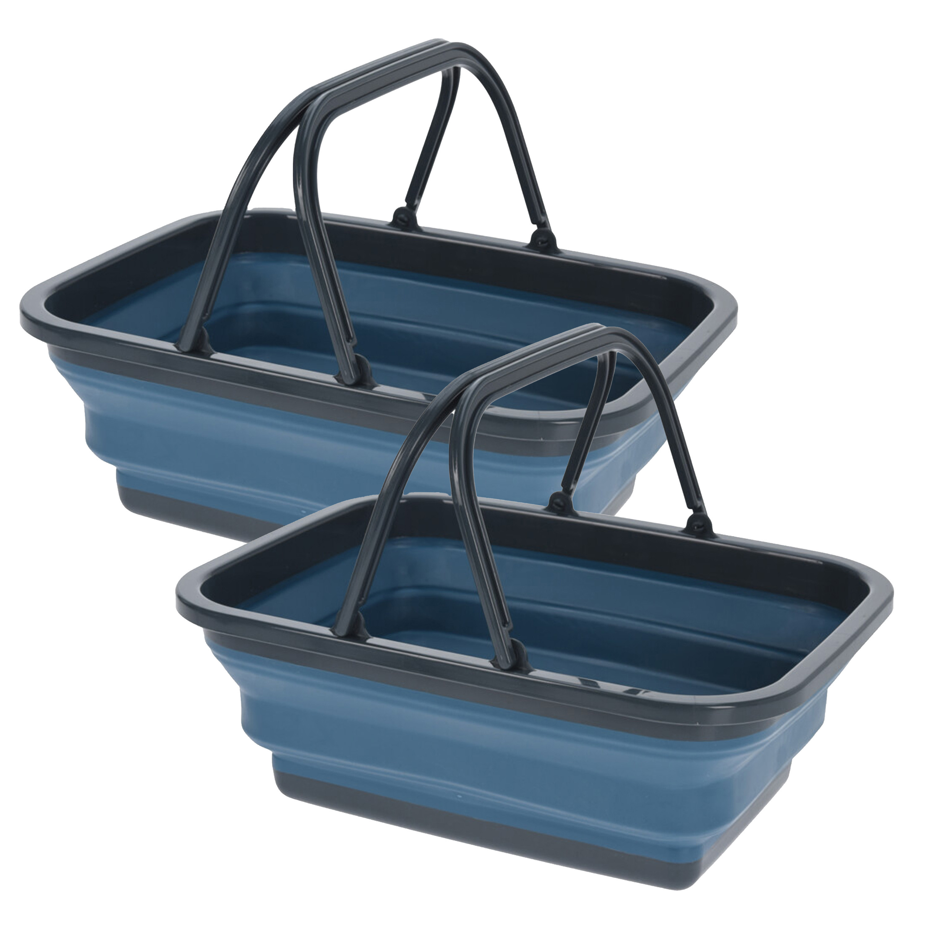 Wasmand/boodschappen mand opvouwbaar met hengsel - 2x - kunststof - 30L - donkerblauw - 39 x 28 x 29 -