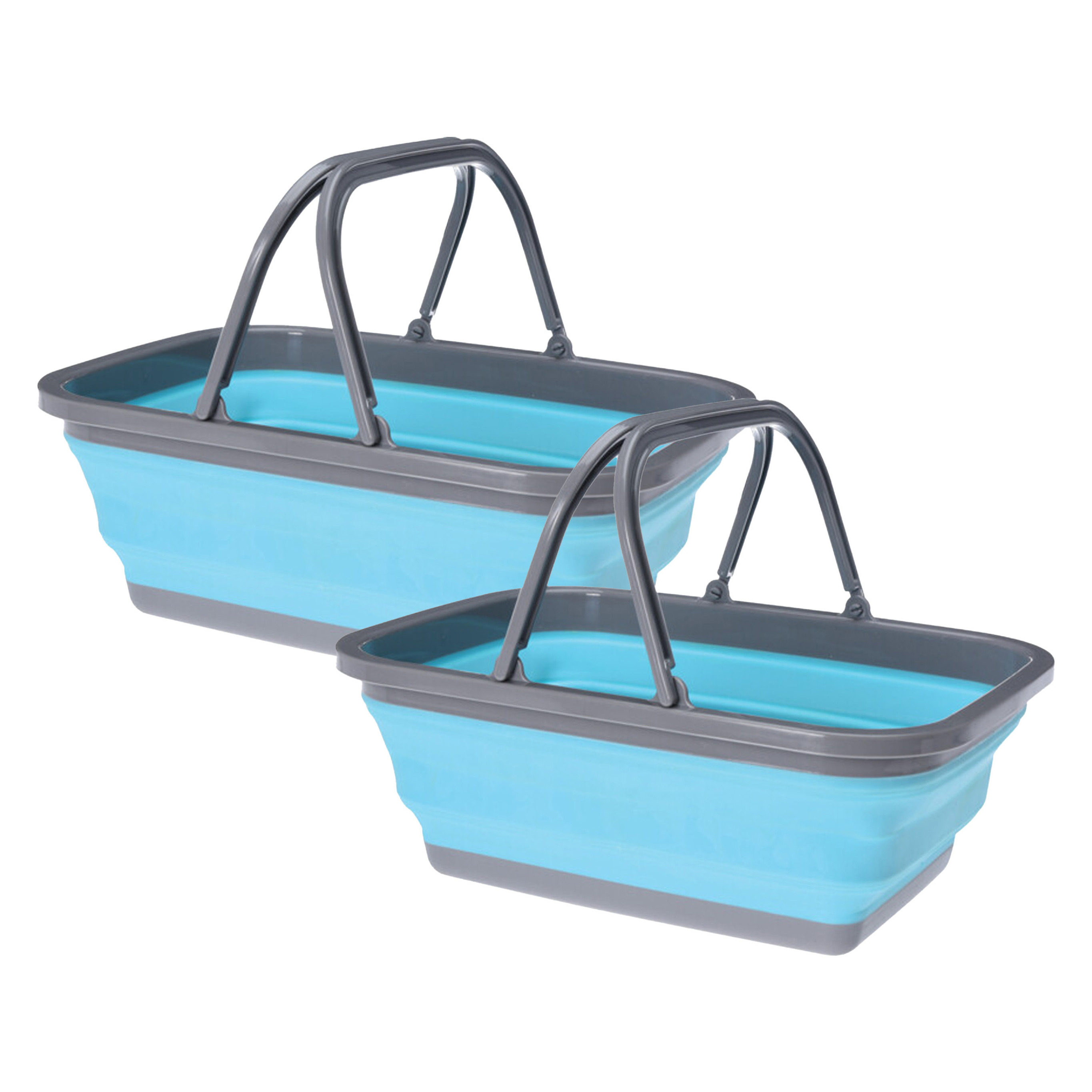 Wasmand/boodschappen mand opvouwbaar met hengsel - 2x - kunststof - 30L - blauw - 39 x 27 x 14.5 cm -