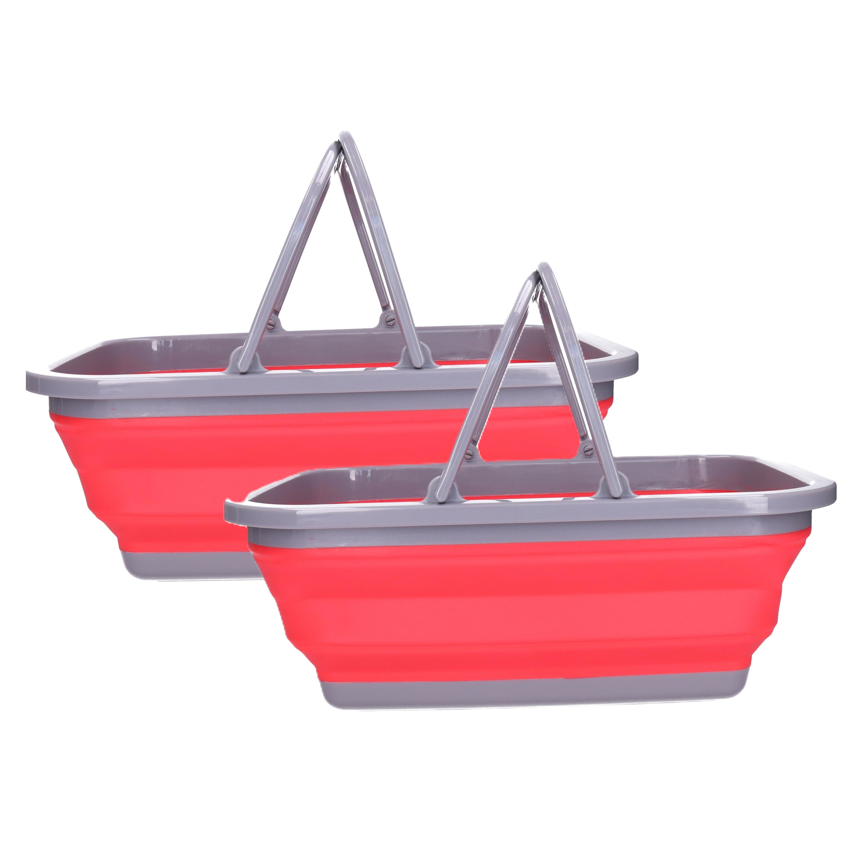 Wasmand/boodschappen mand opvouwbaar met hengsel - 2x - kunststof - 30L - rood - 39 x 27 x 14.5 cm -