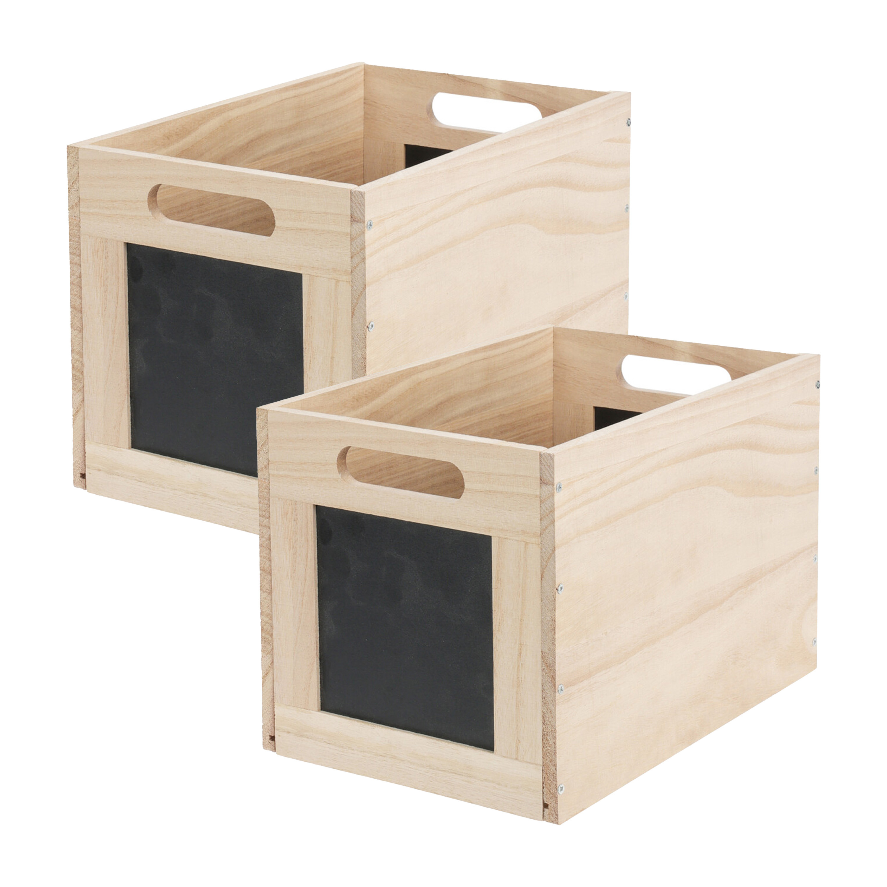 Opbergmand/kist met krijtvlakken - 4x - hout - L30 x B20 x H20 cm - lichtbruin - kast organizer -