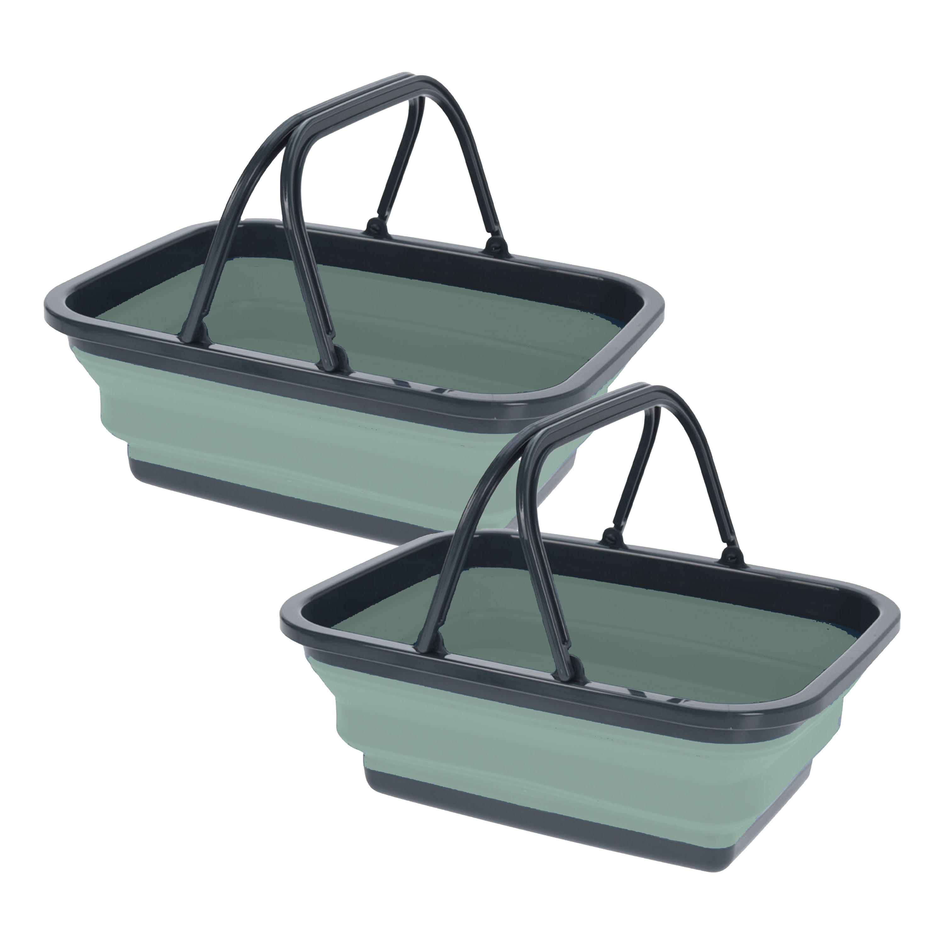 Wasmand/boodschappen mand opvouwbaar met hengsel - 2x - kunststof - 30L - lichtgroen - 39 x 28 x 29 -