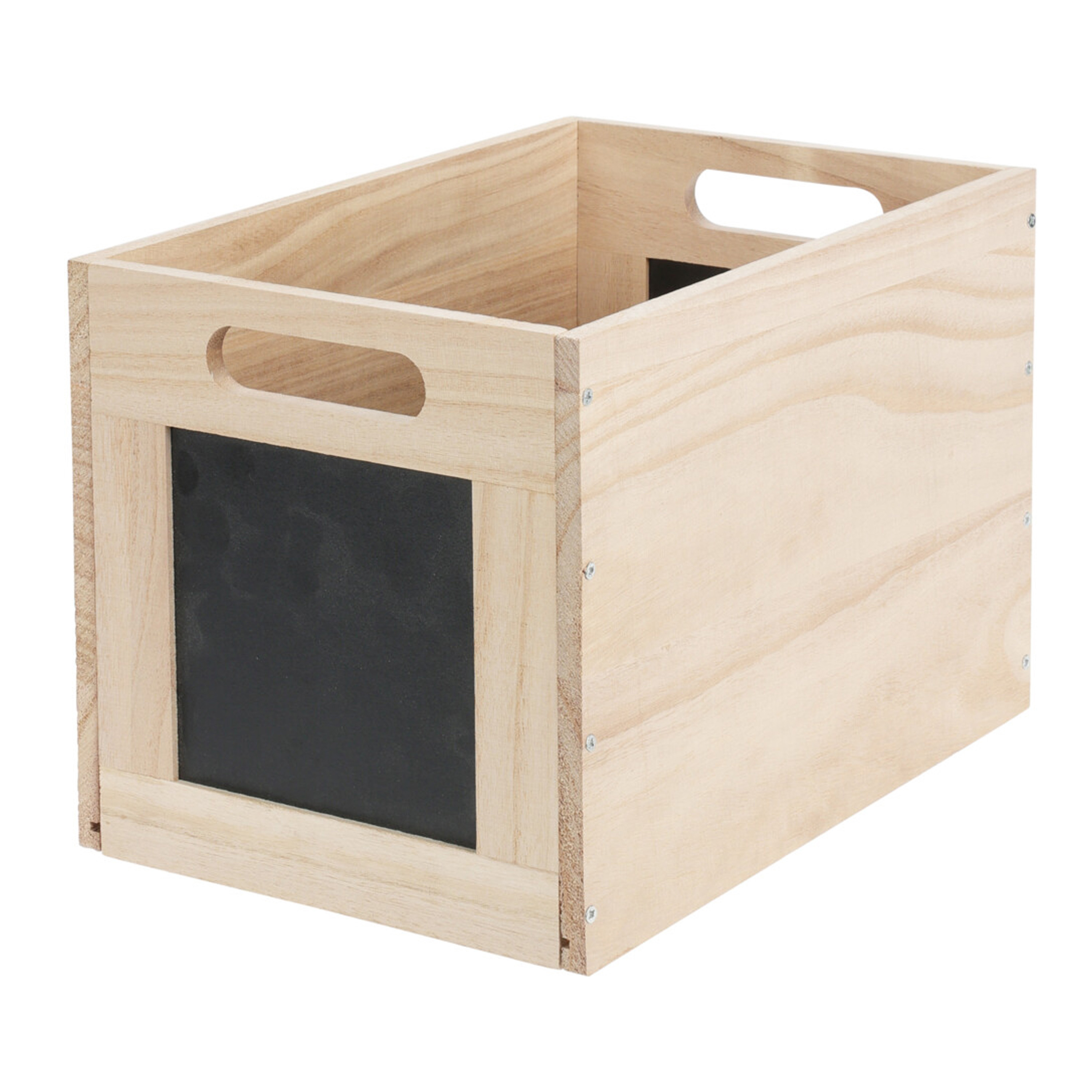Opbergmand/kist met krijtvlakken - hout - L30 x B20 x H20 cm - lichtbruin - kast organizer -