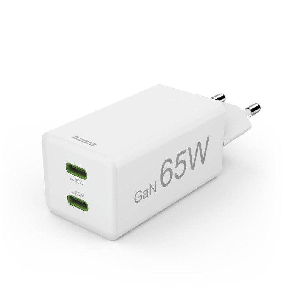 Hama Fast Charger GaN 2x USB-C PD/Qualcomm® Mini-Charger 65 W Oplader Wit