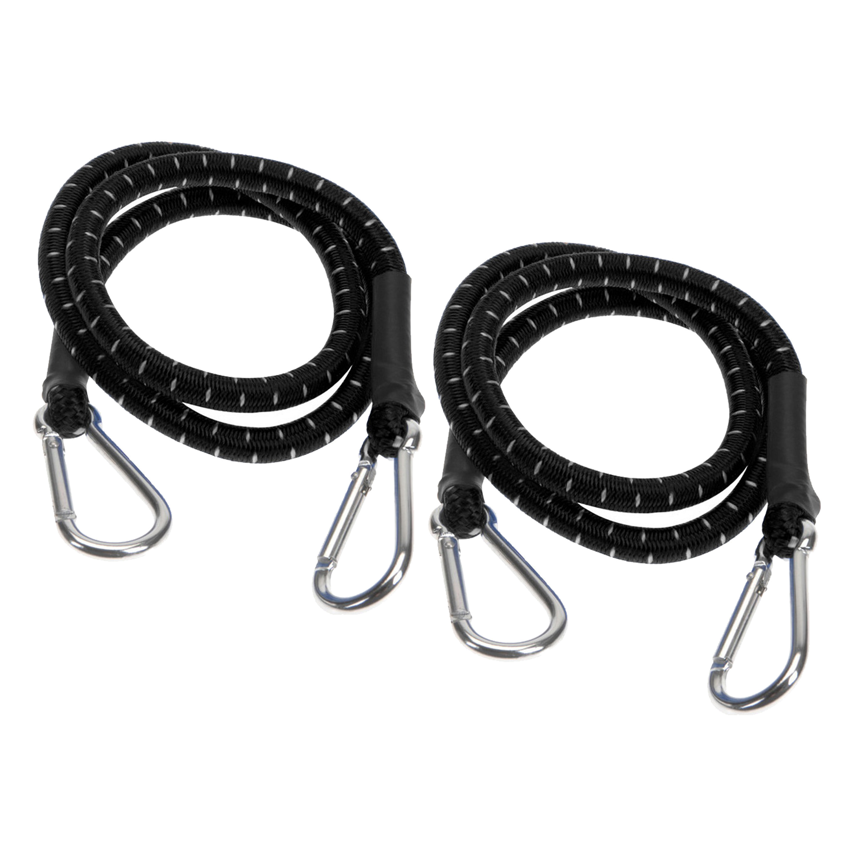 Bagage spin/spanelastiek voor fiets/auto - 2x - zwart - 80 cm - elastiek met karabijn haken -