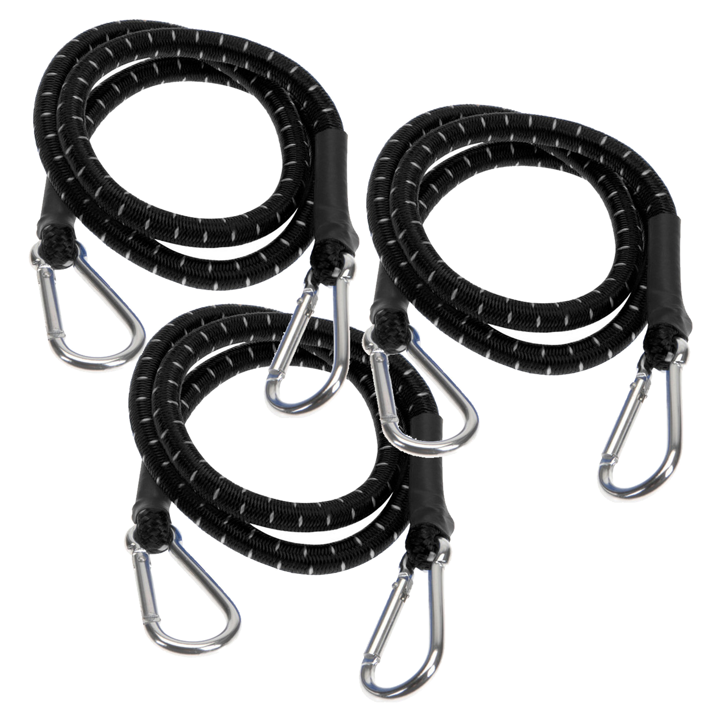 Bagage spin/spanelastiek voor fiets/auto - 3x - zwart - 80 cm - elastiek met karabijn haken -