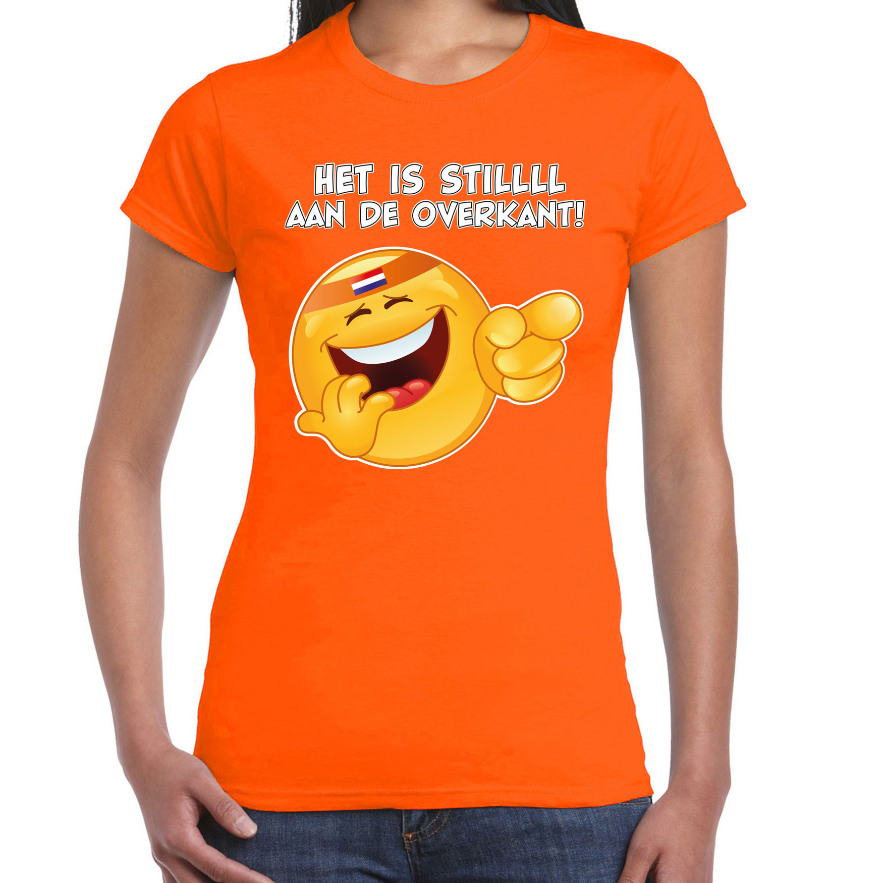 Oranje supporter T-shirt voor dames - emoji - oranje - EK/WK voetbal supporter - Nederland XS -