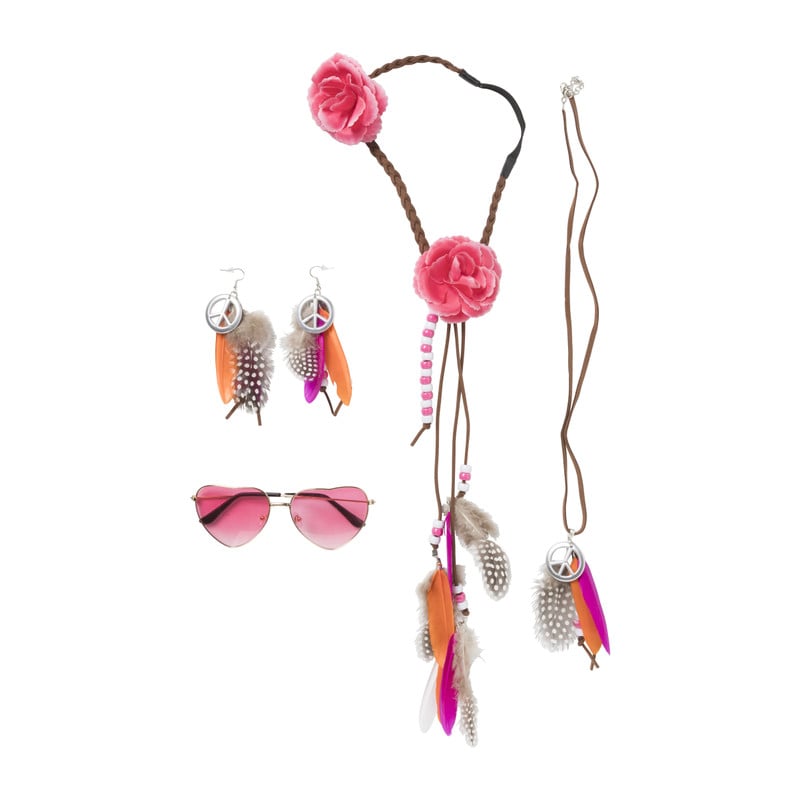 Feestset hippie met accessoires - set van 4