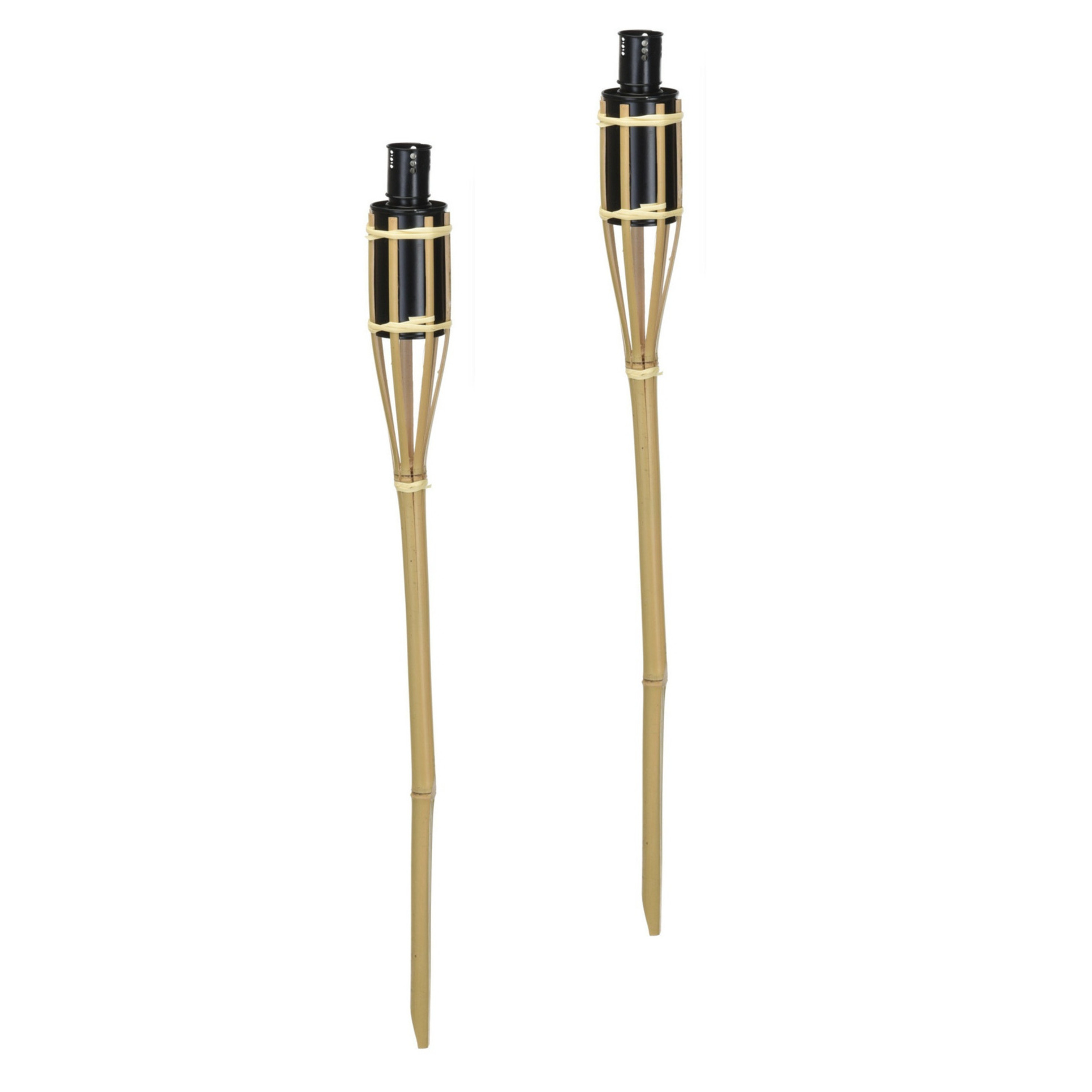 Tuinfakkels voor lampenolie - 2x stuks - bamboe hout - navulbaar - 65 cm - bruin -