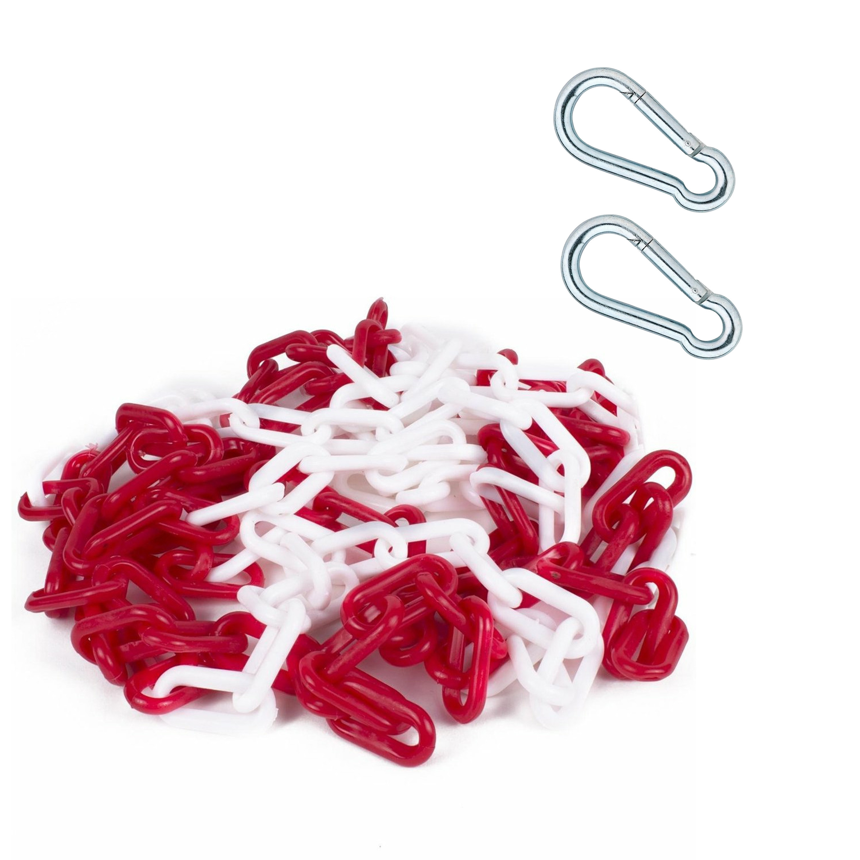 Afzetketting met 2x karabijhaken - rood/wit - 5 meter - kunststof - afzetting -