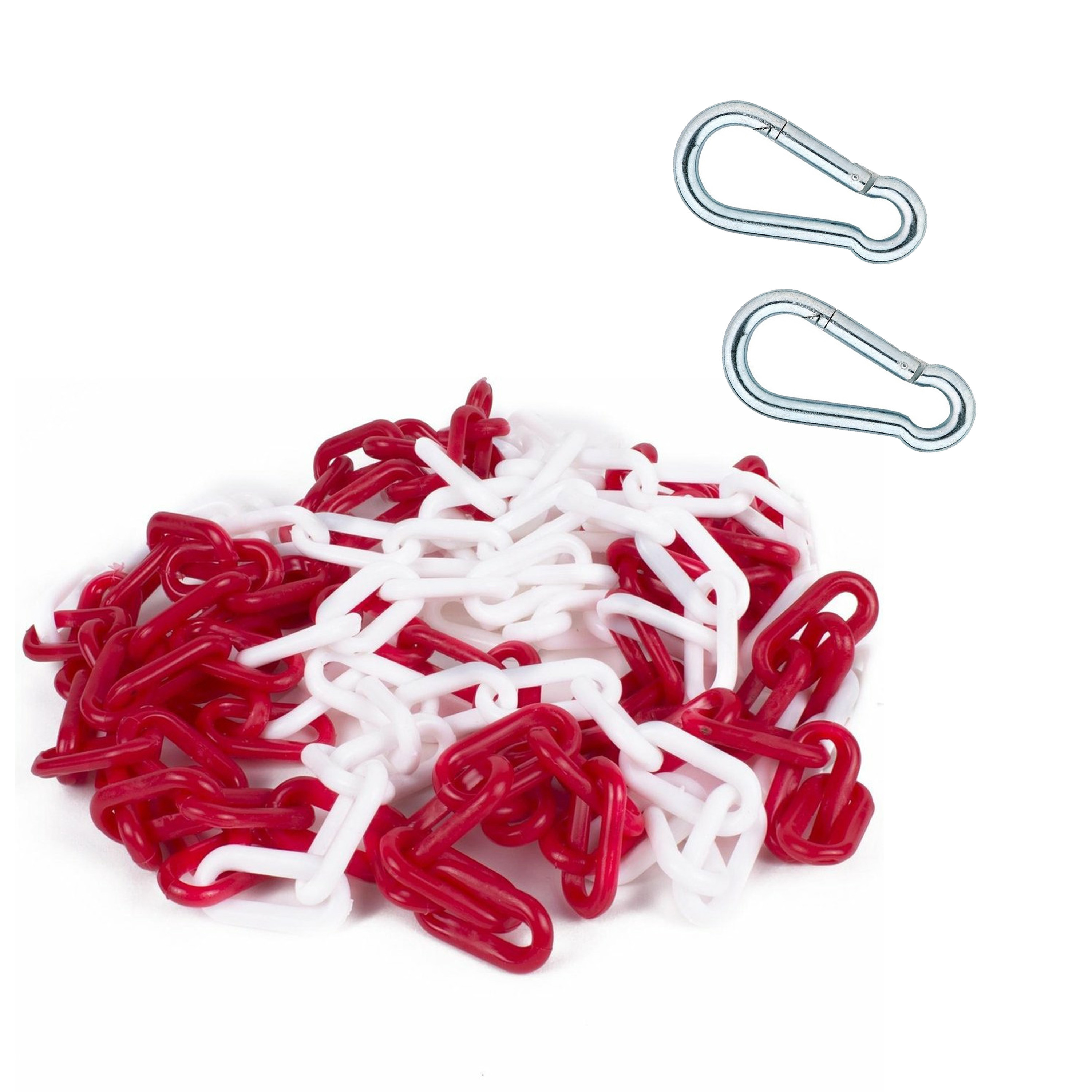 Afzetketting met 2x karabijhaken - rood/wit - 5 meter - kunststof - afzetting -
