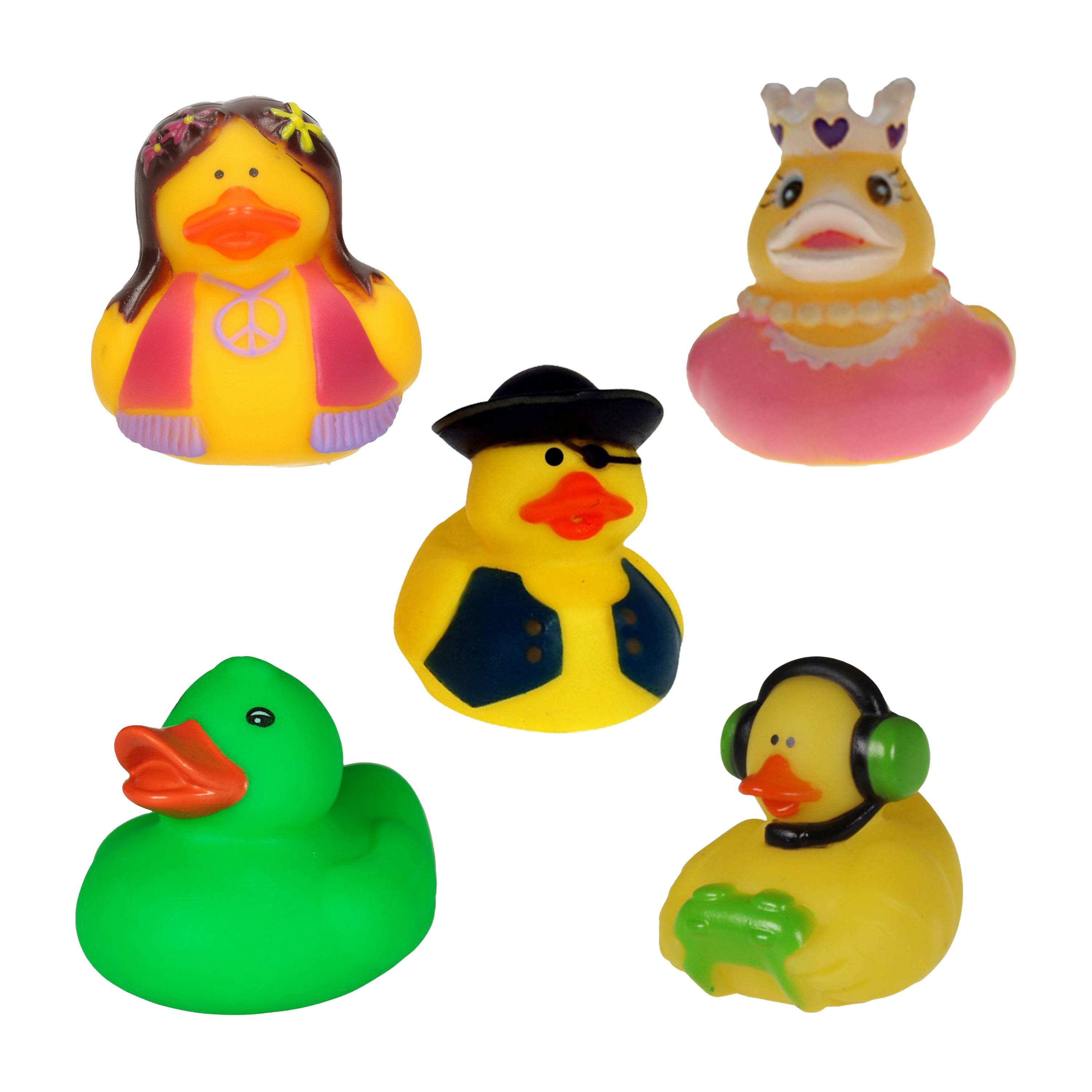 Rubber badeendjes/karakters mix - 5x stuks - badkamer fun artikelen - size 5 cm - kunststof -