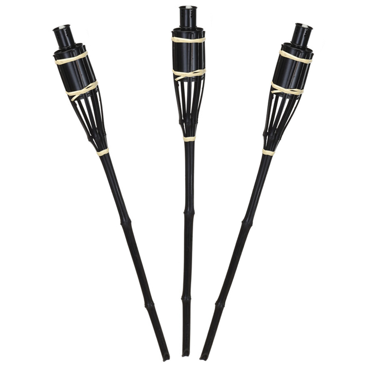 Tuinfakkels voor lampenolie - 4x stuks - bamboe hout - navulbaar - 65 cm - zwart -