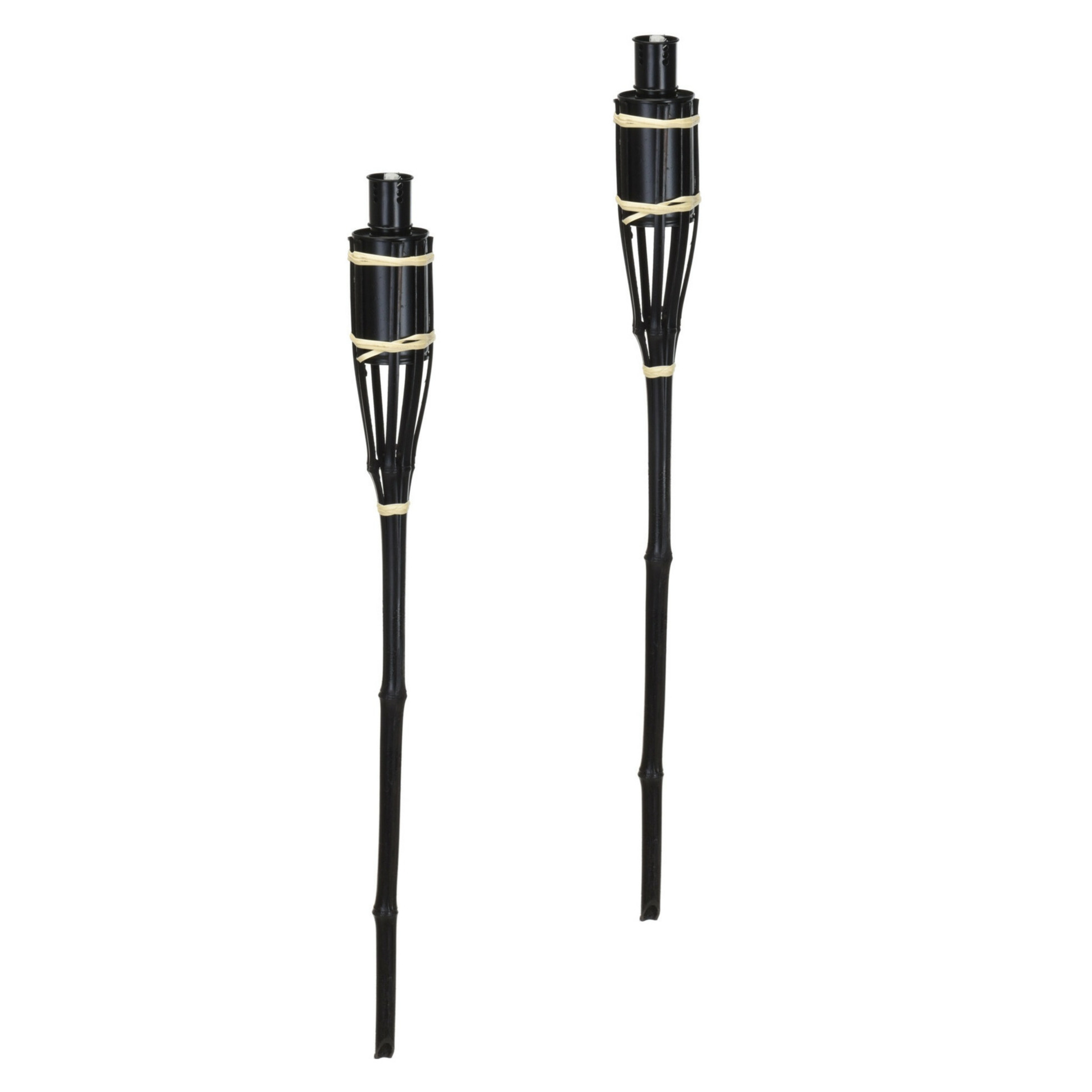 Tuinfakkels voor lampenolie - 2x stuks - bamboe hout - navulbaar - 65 cm - zwart -