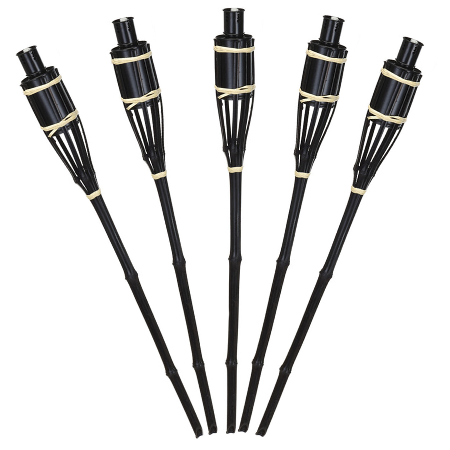 Tuinfakkels voor lampenolie - 8x stuks - bamboe hout - navulbaar - 65 cm - zwart -