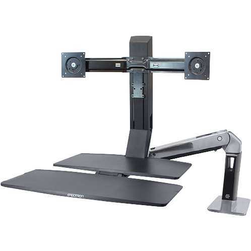 Ergotron WorkFit-A, dubbele monitorarm met werkplaats monitorarm