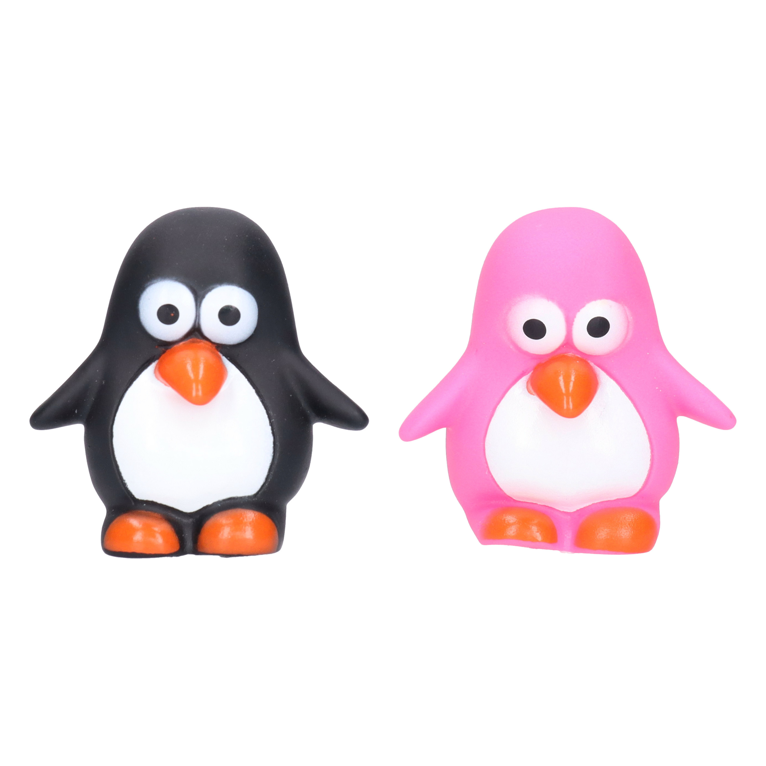 Pinguin/badeendjes - rubber - 2 stuks - roze en zwart - 6 cm - bad speelgoed -