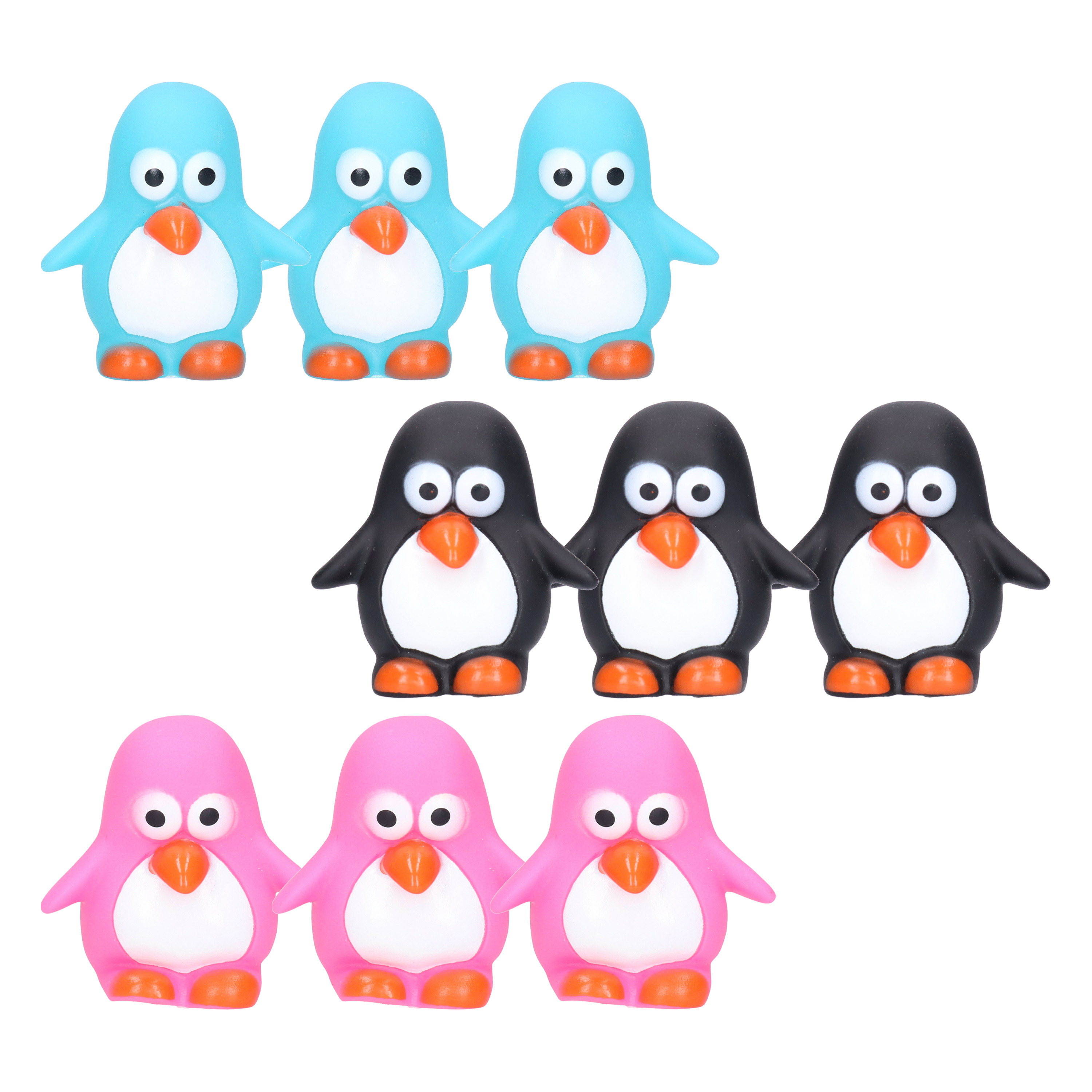 Rubber badeendjes/pinguins - 9x stuks - badkamer fun artikelen - size 6 cm - kunststof -