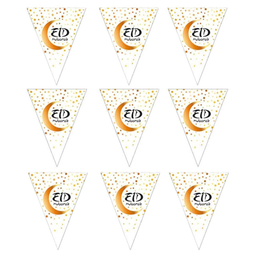 Funny Fashion Ramadan - 3x - Eid Mubarak - vlaggenlijn/slinger wit/goud 5 meter -