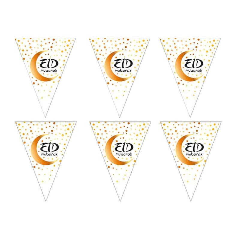 Funny Fashion Ramadan - 2x - Eid Mubarak - vlaggenlijn/slinger wit/goud 5 meter -