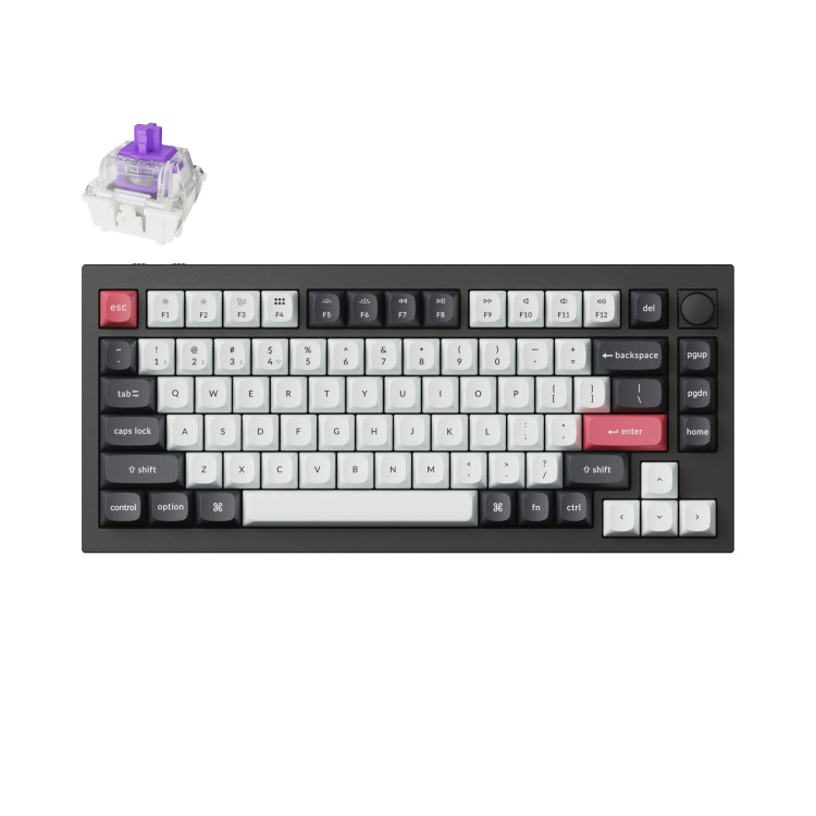 Keychron Q1 HE-M1 toetsenbord 75%, Hot-swappable, RGB LED, OSA Double-shot PBT keycaps, USB-C / 2.4 GHz / Bluetooth, Knob