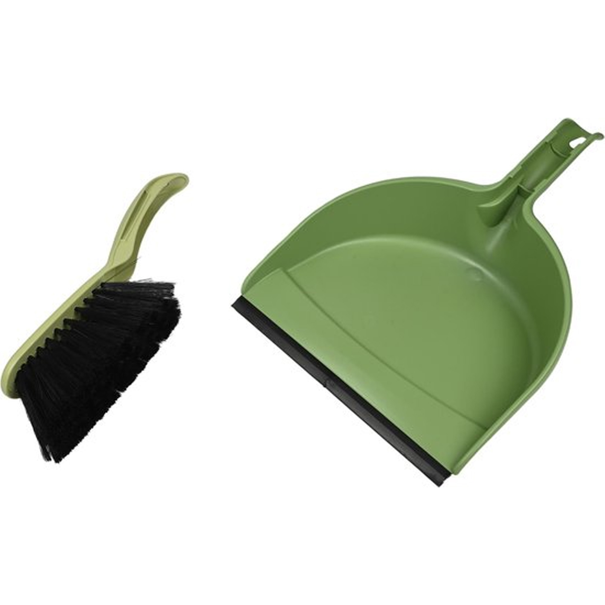 Stoffer en blik - kunststof - 33 x 22 cm - groen - rubber rand -