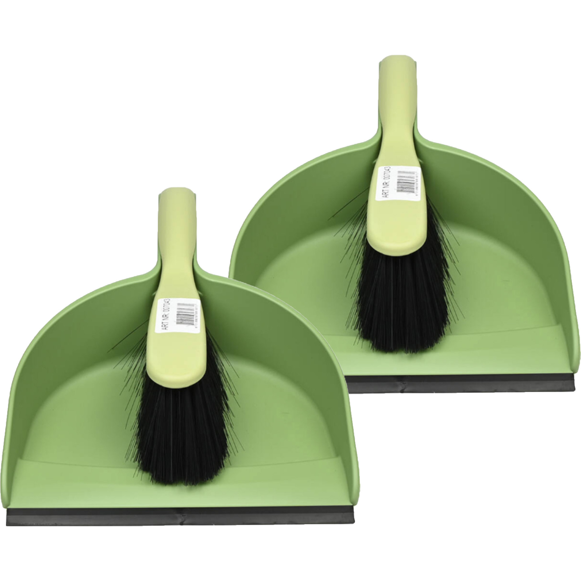 Stoffer en blik - 2x - kunststof - 33 x 22 cm - groen - rubber rand -