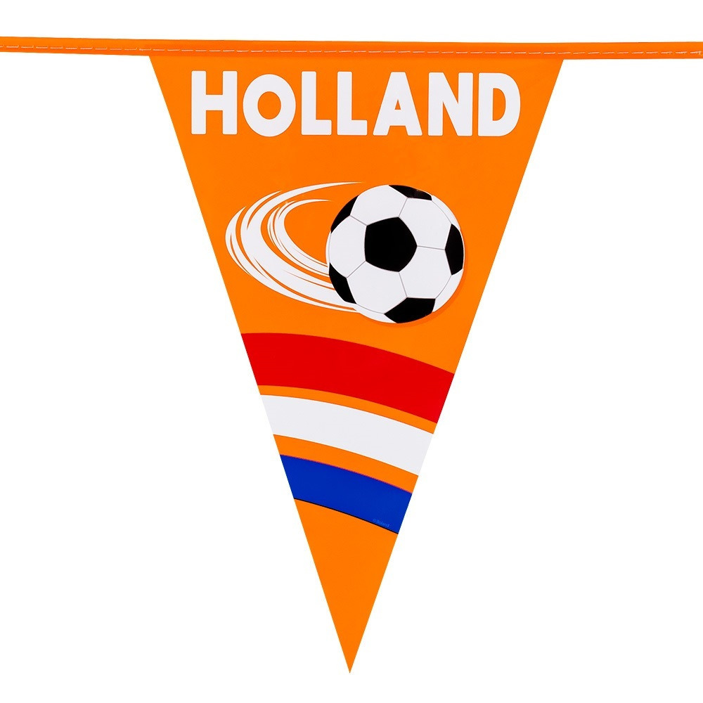 Vlaggenlijn feestslinger - oranje/holland met voetbal - 6 meter - 15 vlaggen - kunststof -