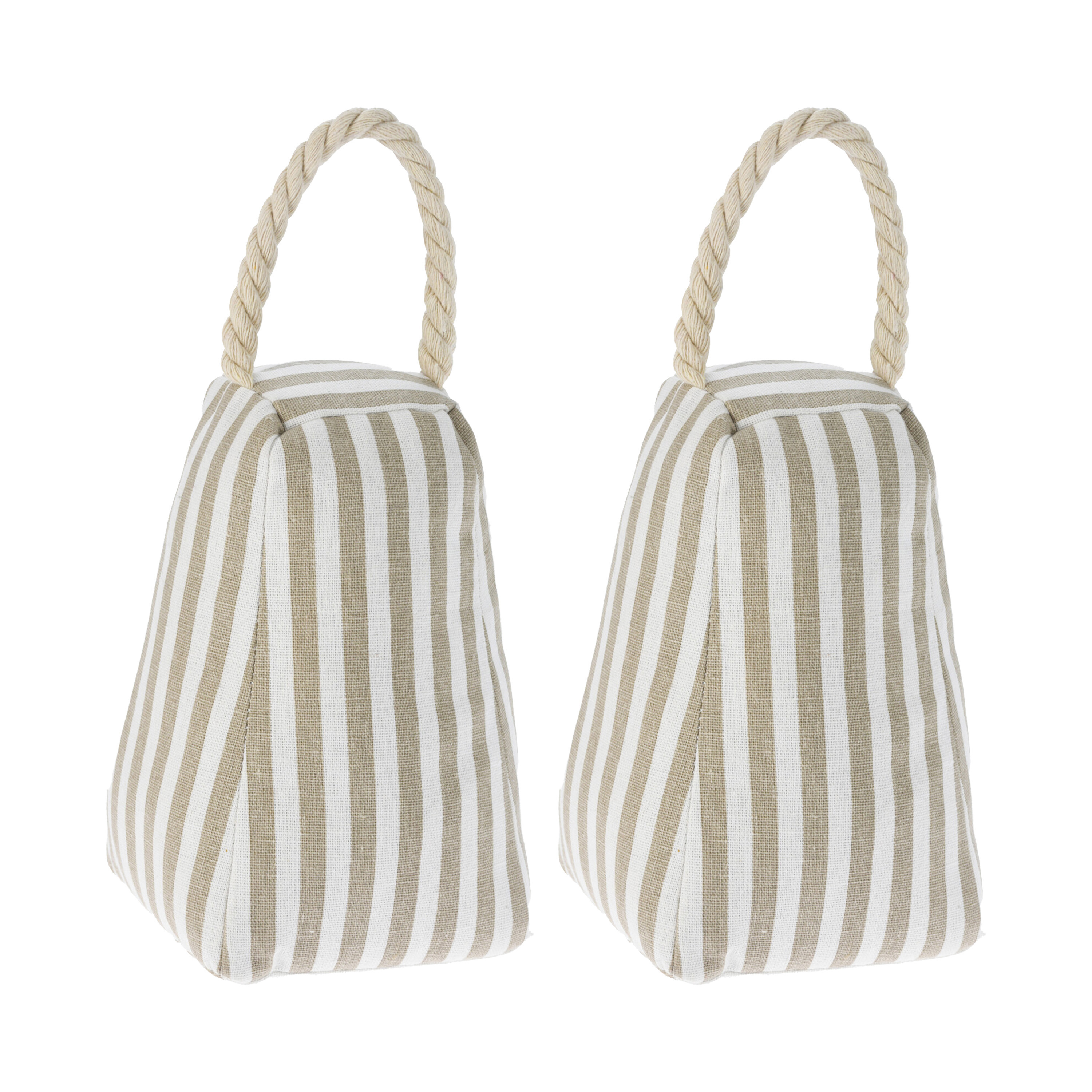 Deurstopper - 2x - beige - gestreept - 14 x 13 x 21 cm - polyester - deurstopper met strepen -