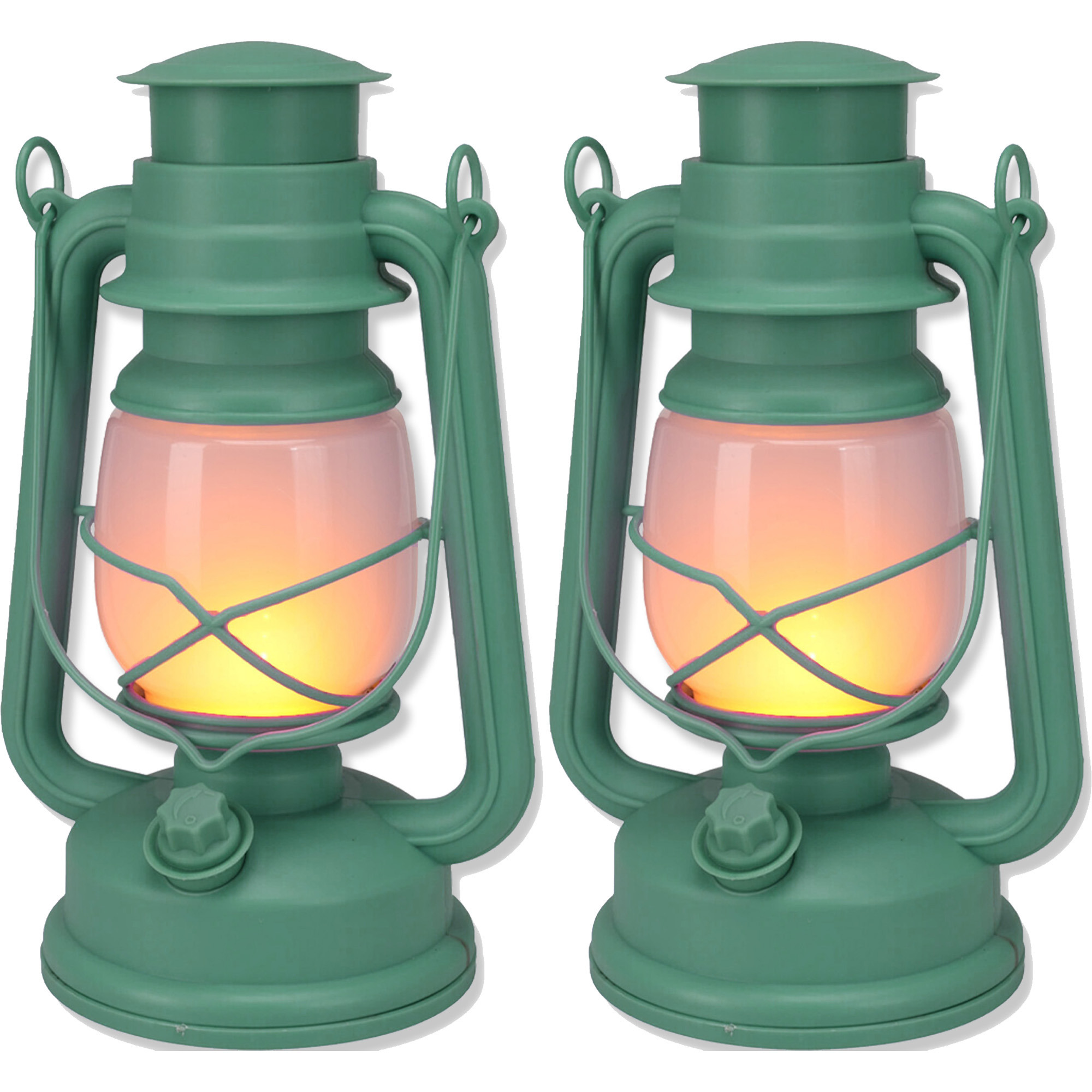 Stormlantaarn - 2x - solar - groen - 15 x 12 x 25 cm - tuinverlichting -